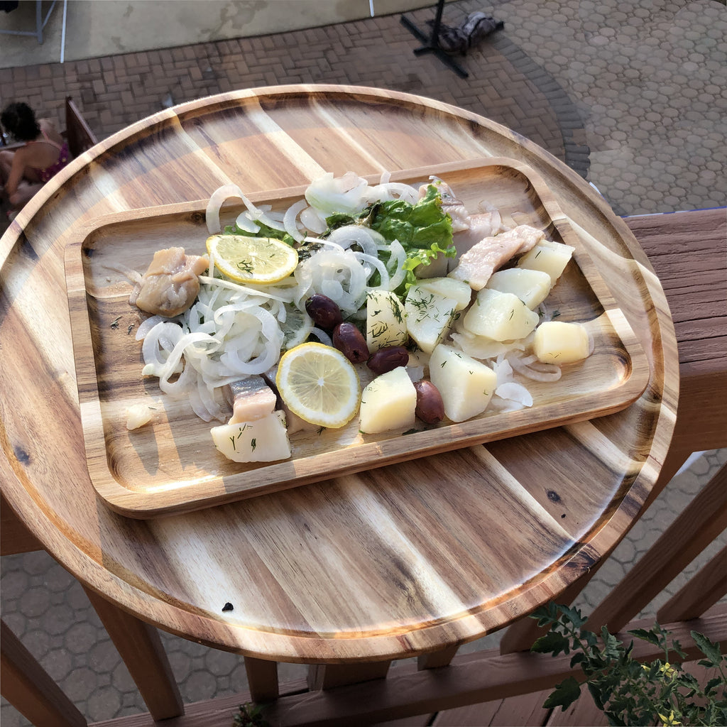 Zavis Green Acacia Wood Round Stackable Plate / Platter 16" (Set of 3)