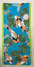 Hand-Dyed Silk Wall Hanging  - Aqua Pond Koi