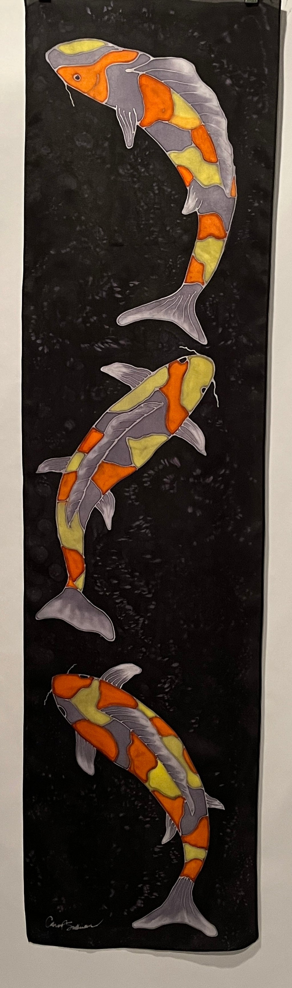 Hand-Dyed Silk Wall Hanging  - Evening Koi