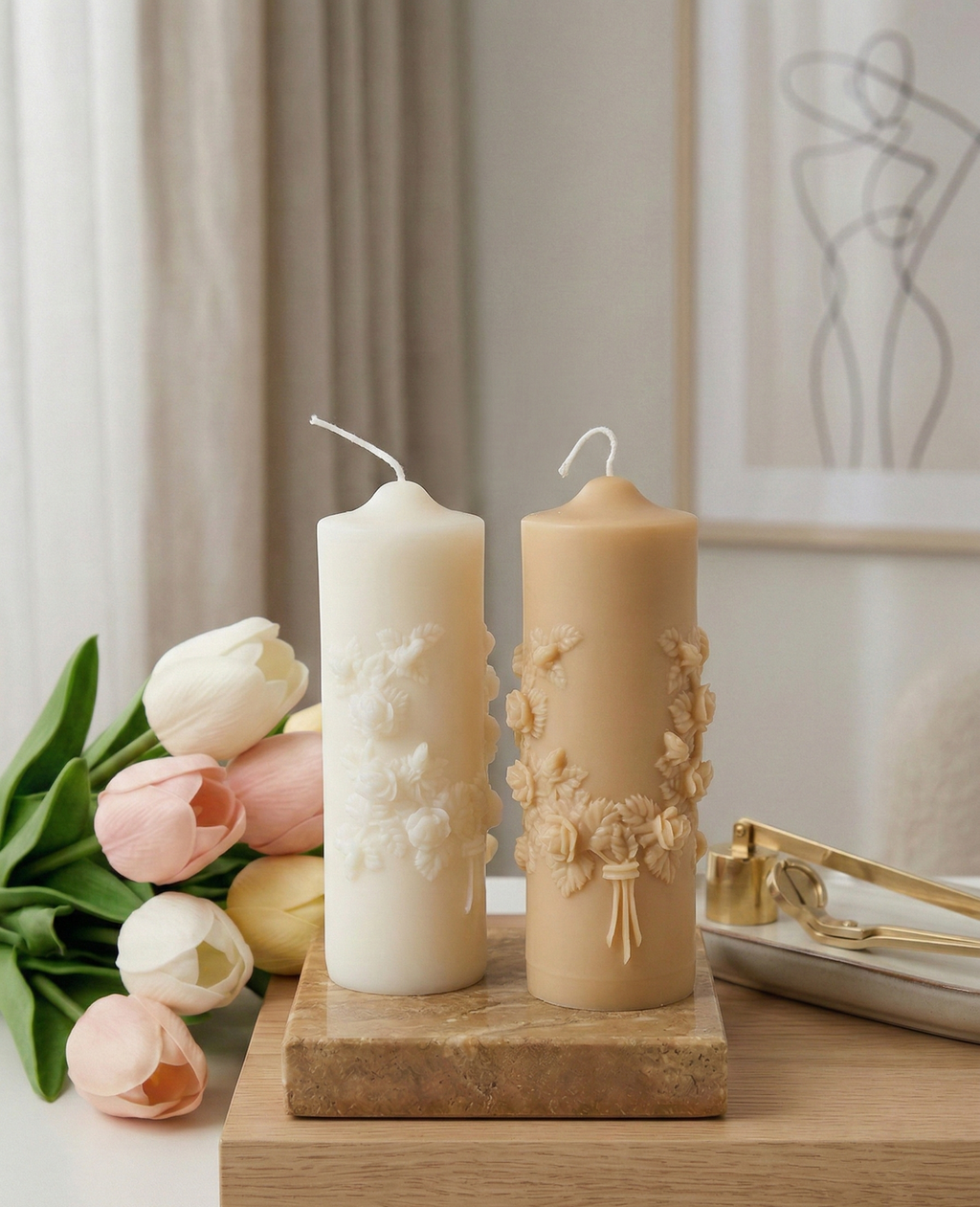Floral Pillar Candle