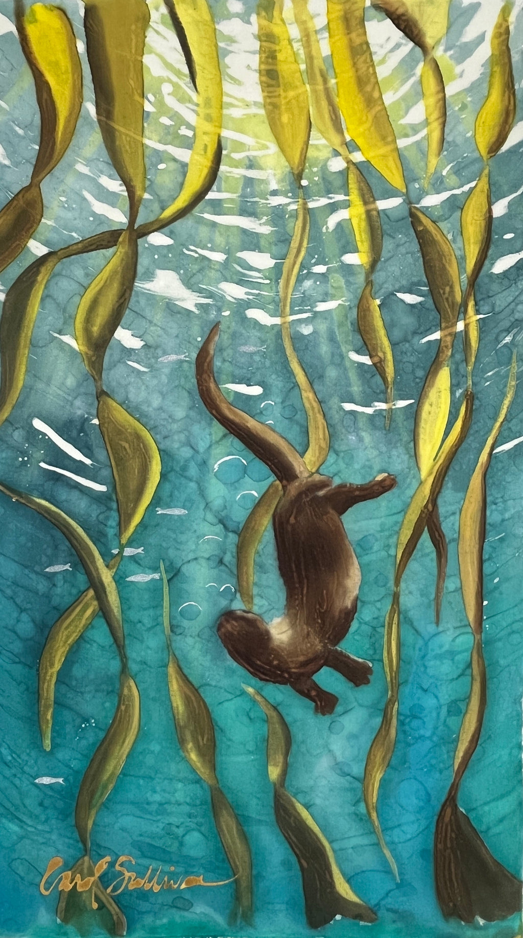 Hand-Dyed Silk Wall Hanging  - Otter Frolic
