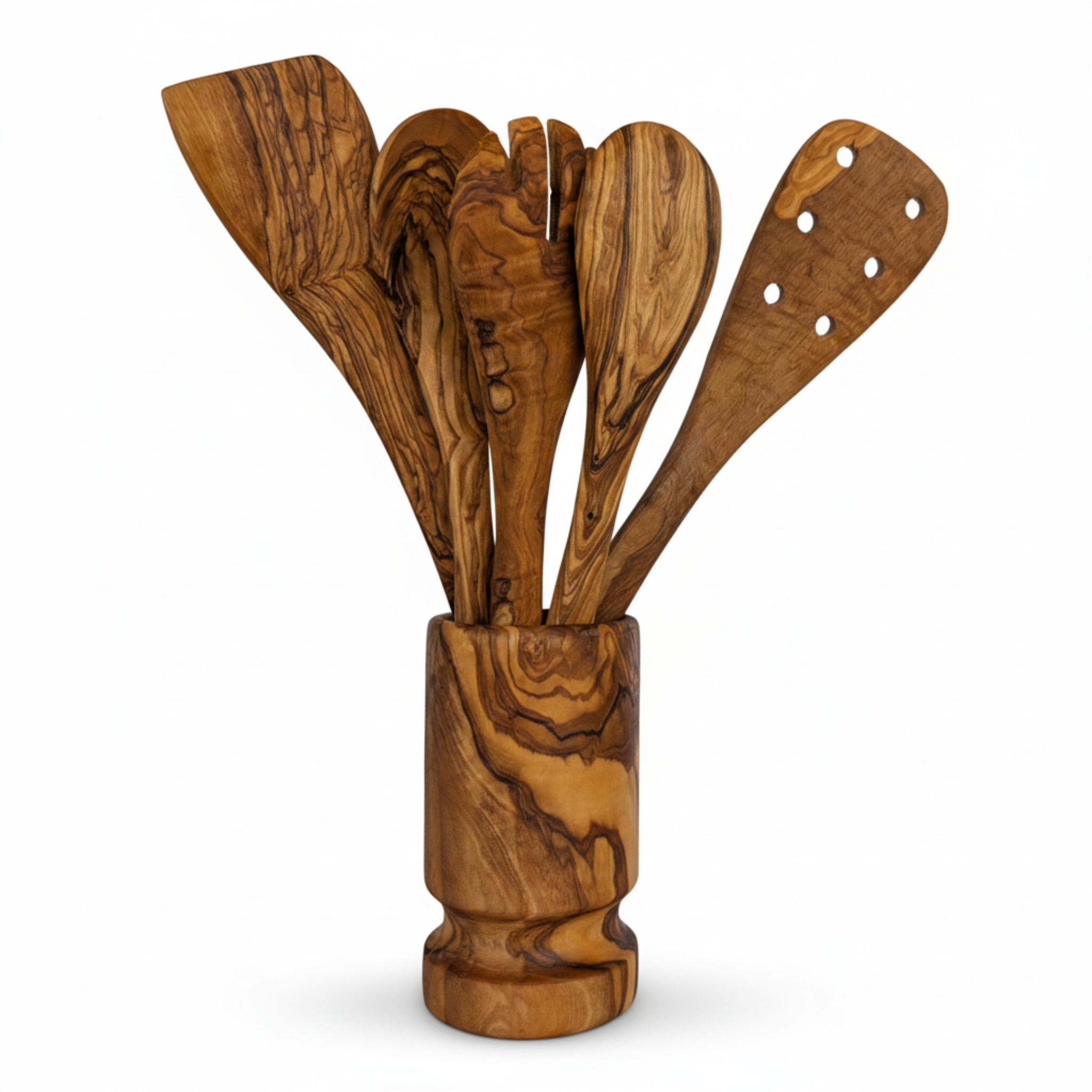 Olive Wood Kitchen Servers Set with Holder (6 Pcs)