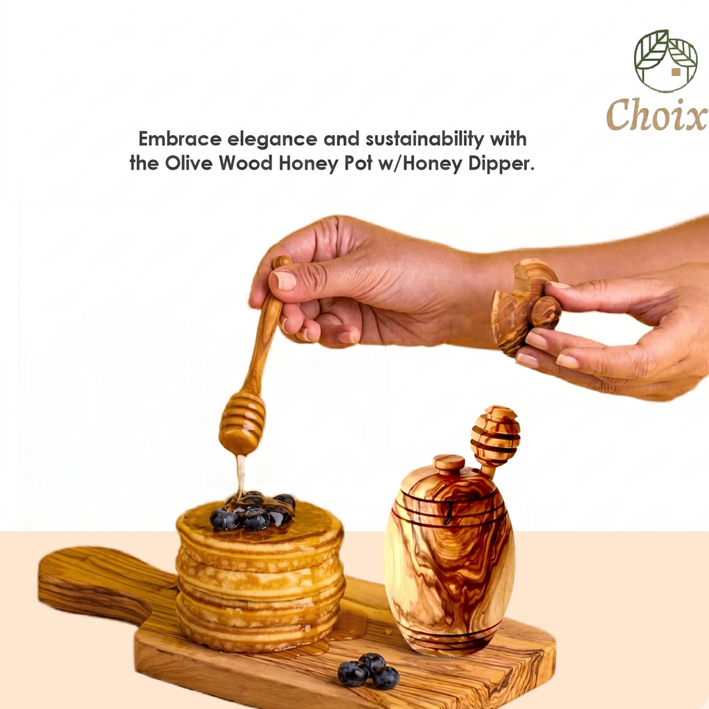 Olive Wood Honey Pot with Honey Dipper