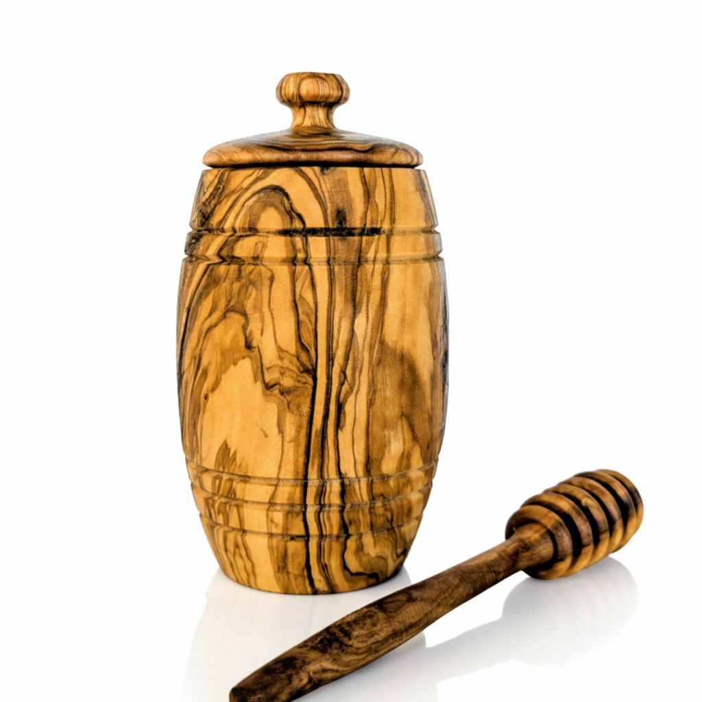 Olive Wood Honey Pot with Honey Dipper