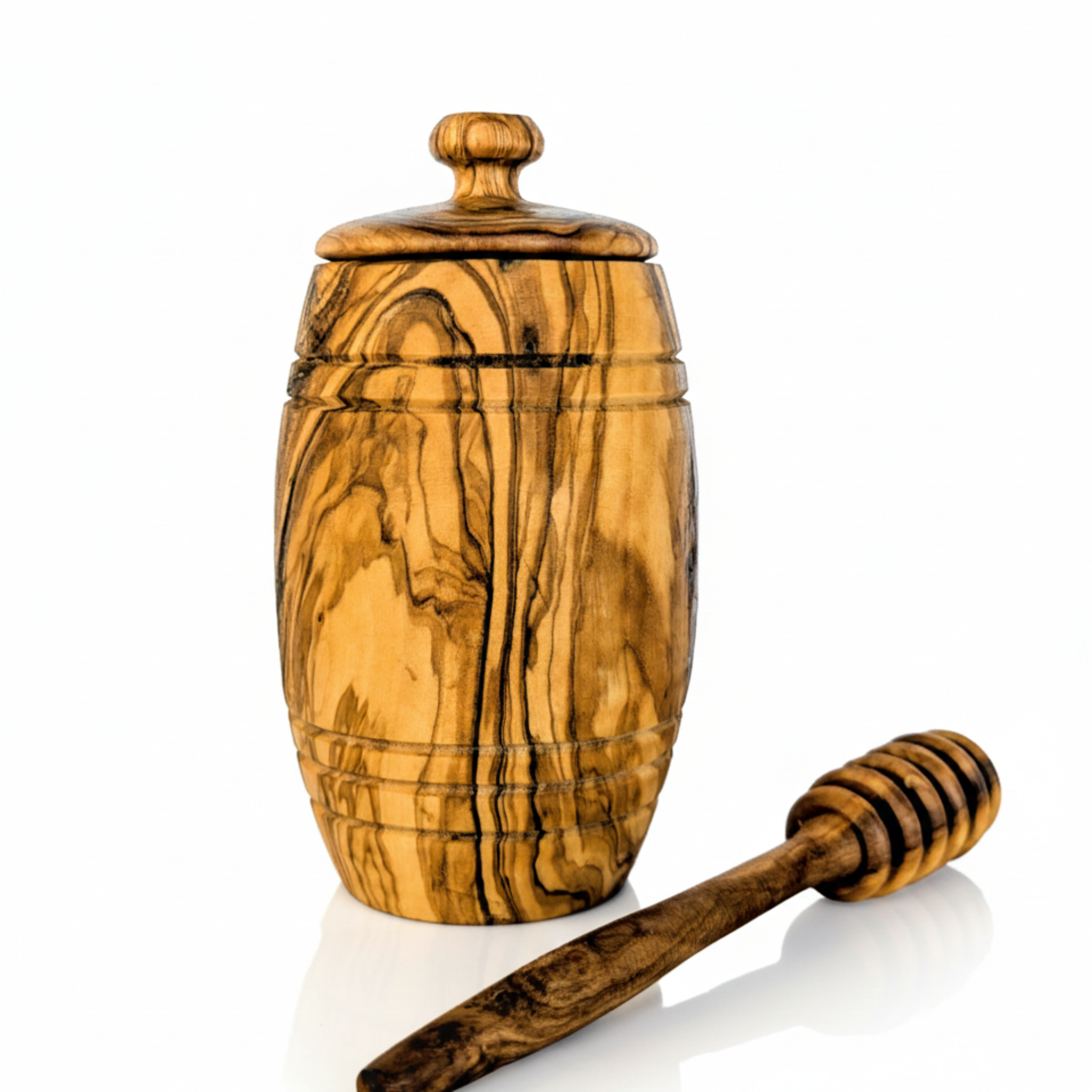 Olive Wood Honey Pot with Honey Dipper