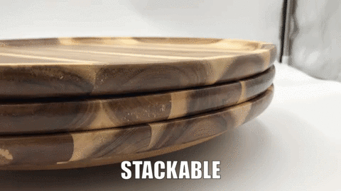Zavis Green Acacia Wood Round Stackable Plate / Platter