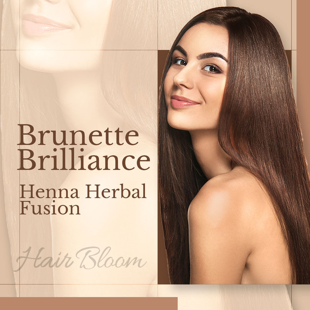 Hair Bloom Natural Brunette | Henna & Indigo Mix Hair Color Powder with Reusable Brush & Tray (12 individual sachets - 10gm each)