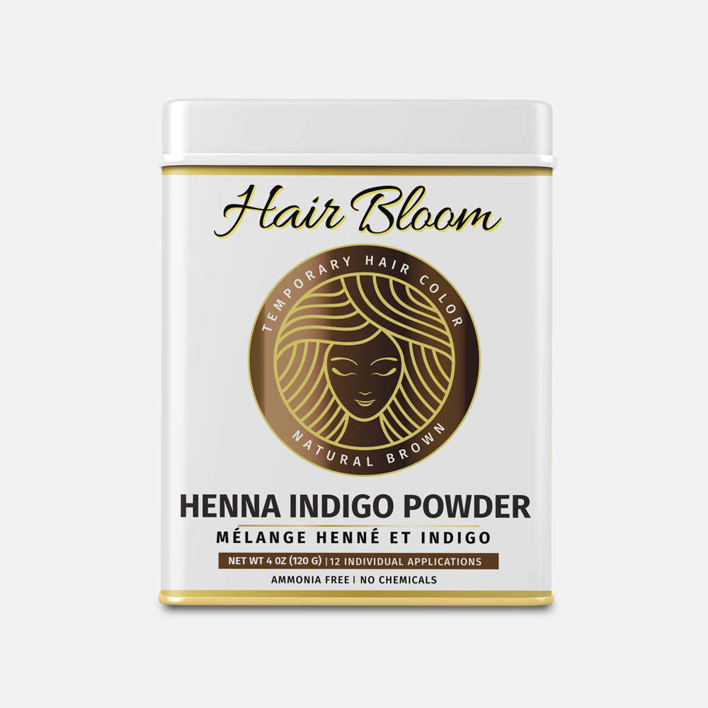 Hair Bloom Natural Brunette | Henna & Indigo Mix Hair Color Powder with Reusable Brush & Tray (12 individual sachets - 10gm each)