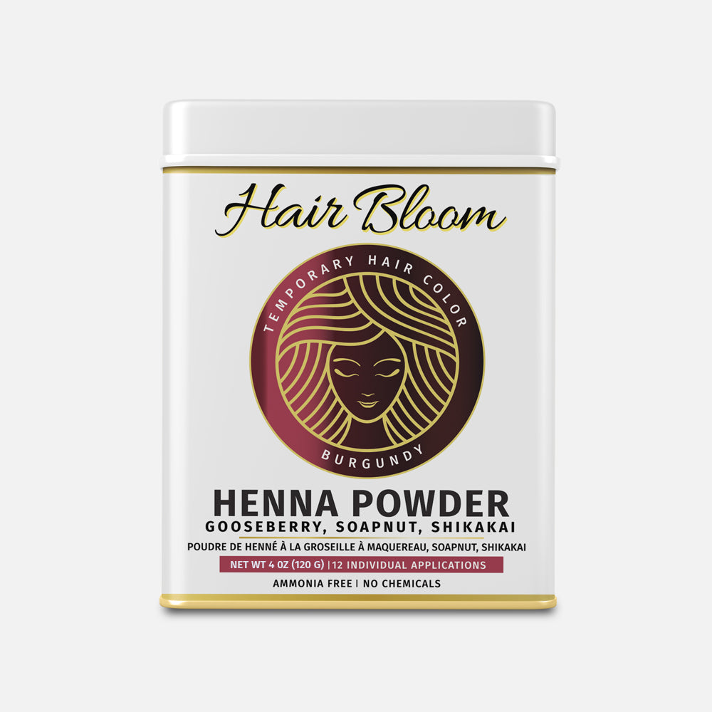 Hair Bloom Natural Herbal Henna Burgundy Hair Color Powder with Reusable Brush & Tray (12 Individual Sachets - 10gm each)