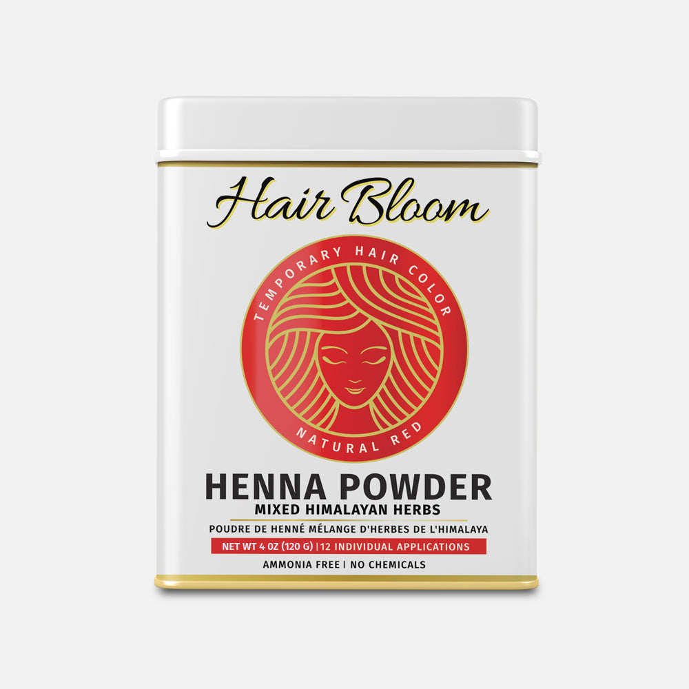 Hair Bloom Natural Red Hair Color Henna & Mix Himalayan Herb Powder with Reusable Brush & Tray (12 Individual Sachets - 10gm each)