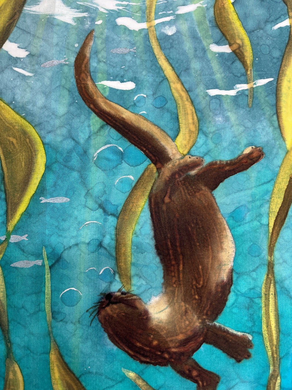 Hand-Dyed Silk Wall Hanging  - Otter Frolic