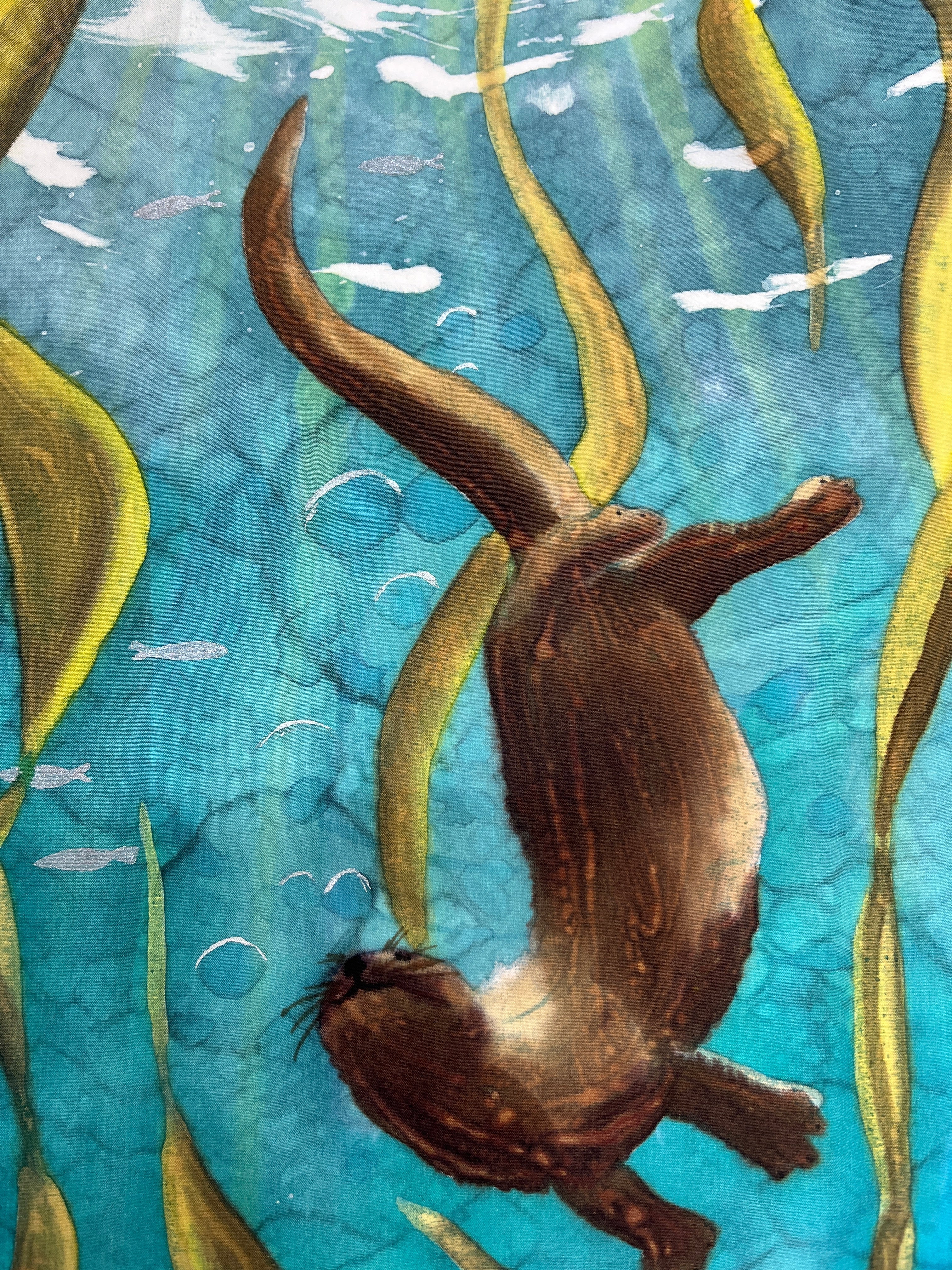 Hand-Dyed Silk Wall Hanging  - Otter Frolic