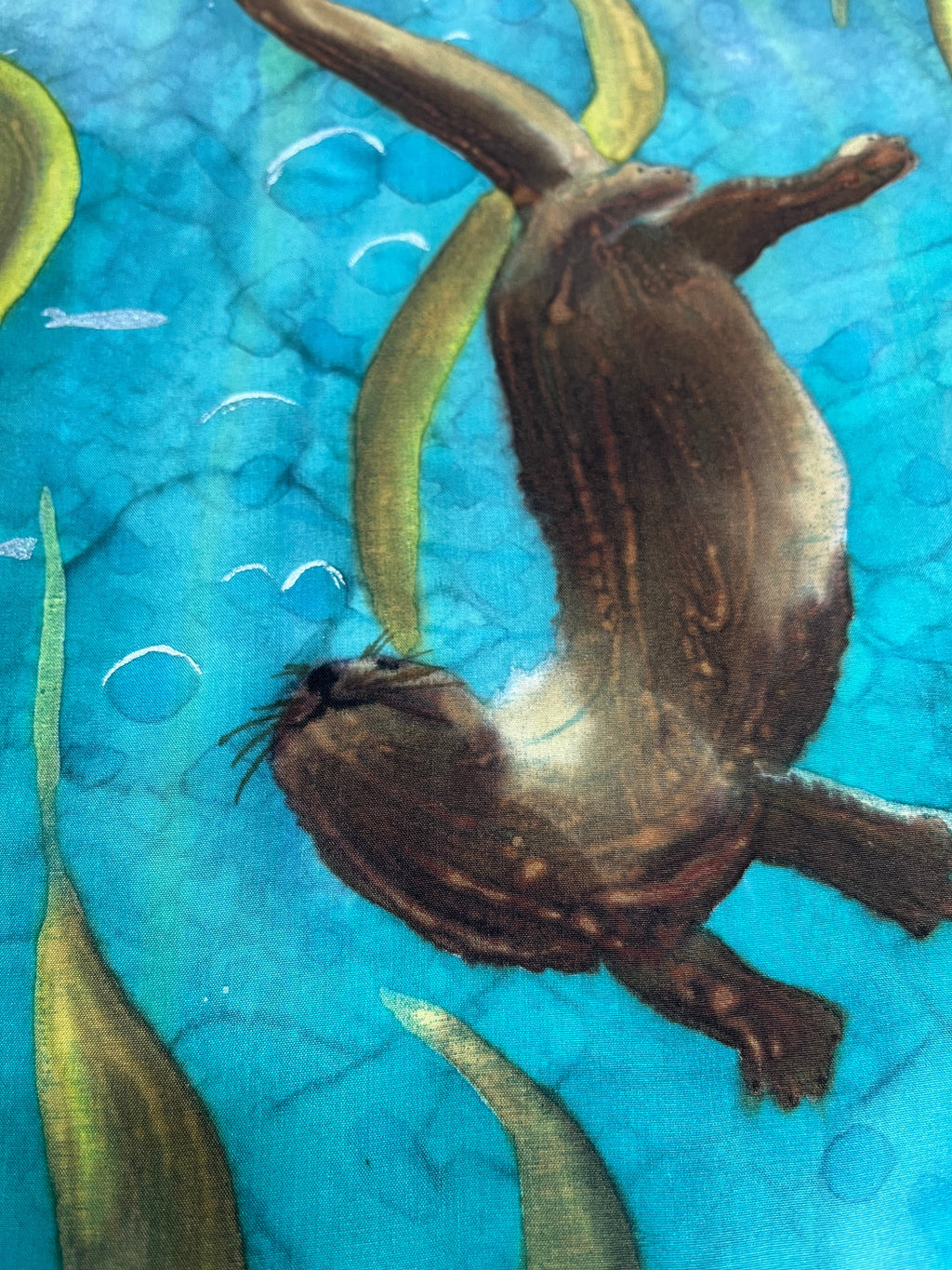 Hand-Dyed Silk Wall Hanging  - Otter Frolic