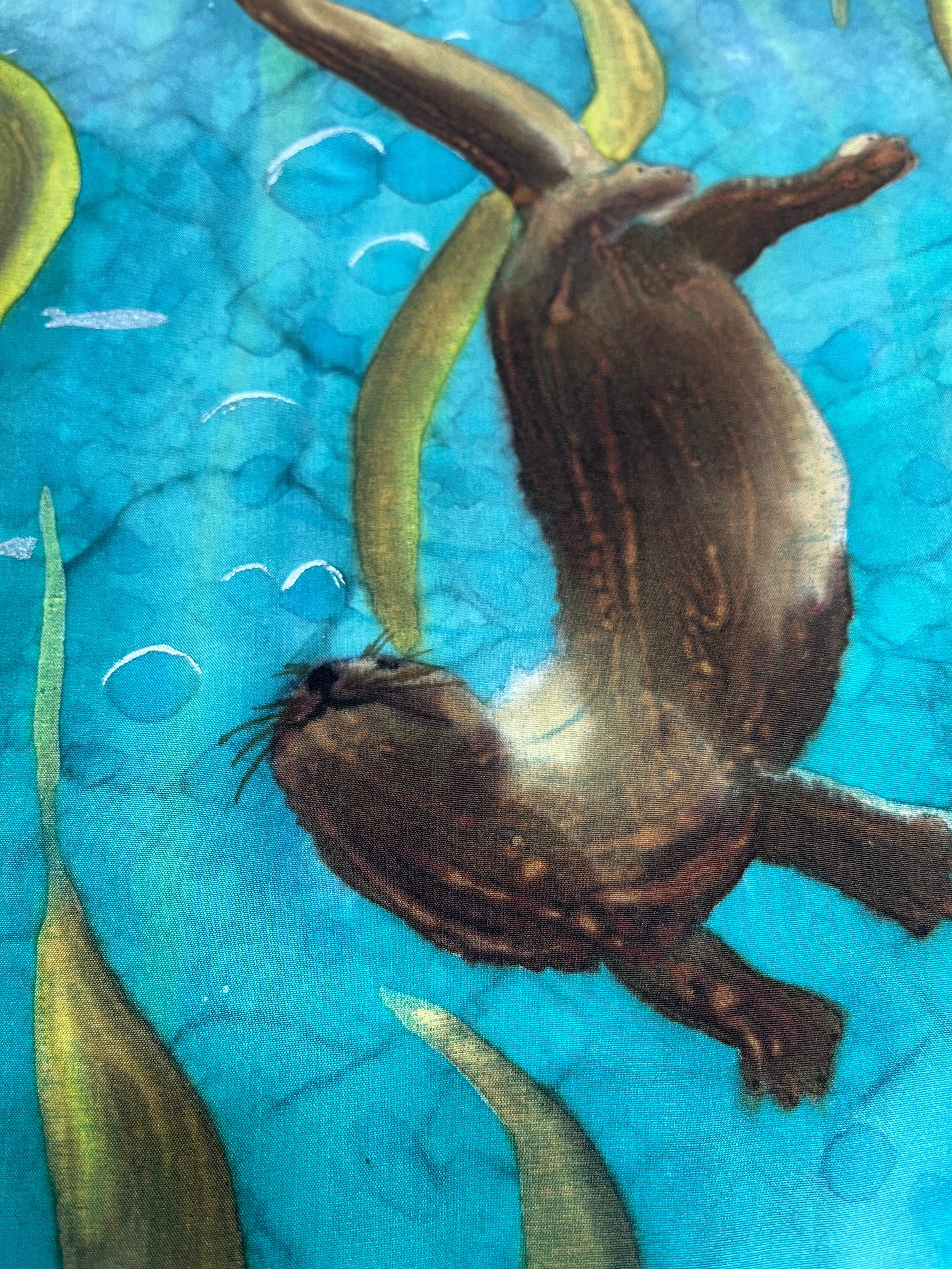 Hand-Dyed Silk Wall Hanging  - Otter Frolic