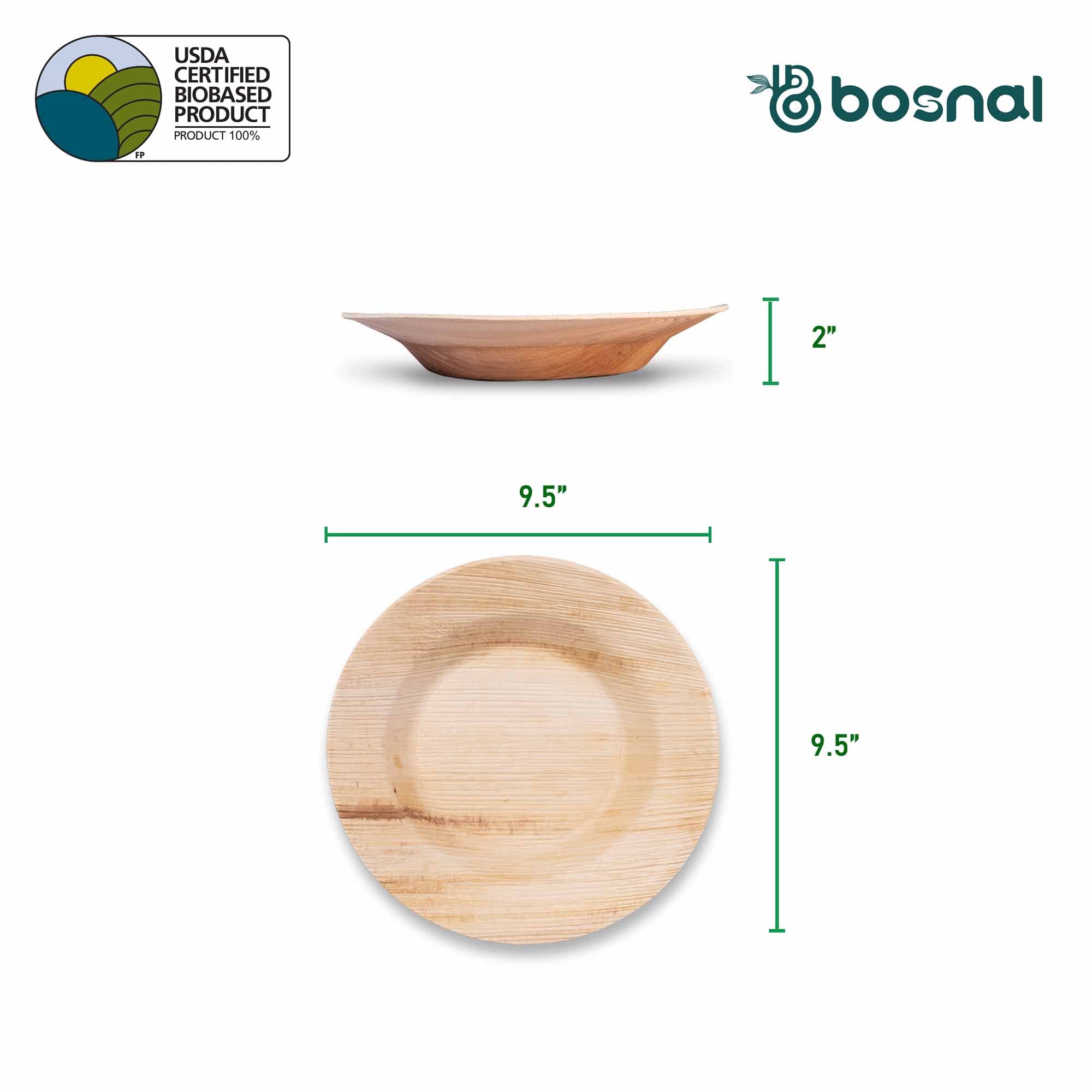 Bosnal Palm Leaf Biodegradable Bowls - 9.5" Round Soup Bowls
