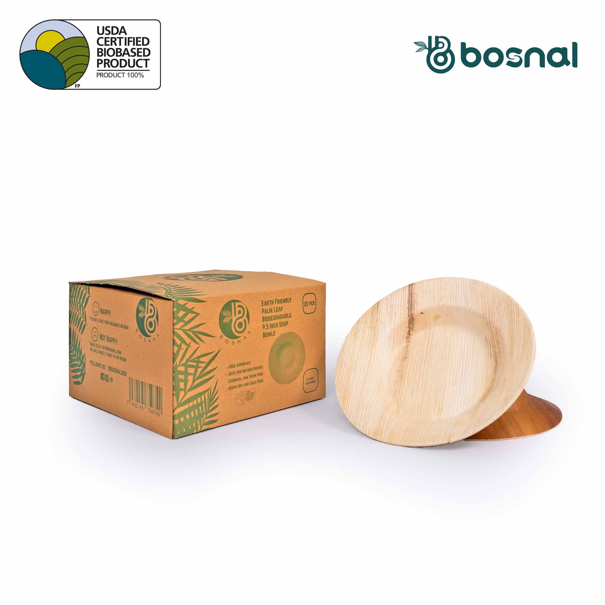 Bosnal Palm Leaf Biodegradable Bowls - 9.5" Round Soup Bowls