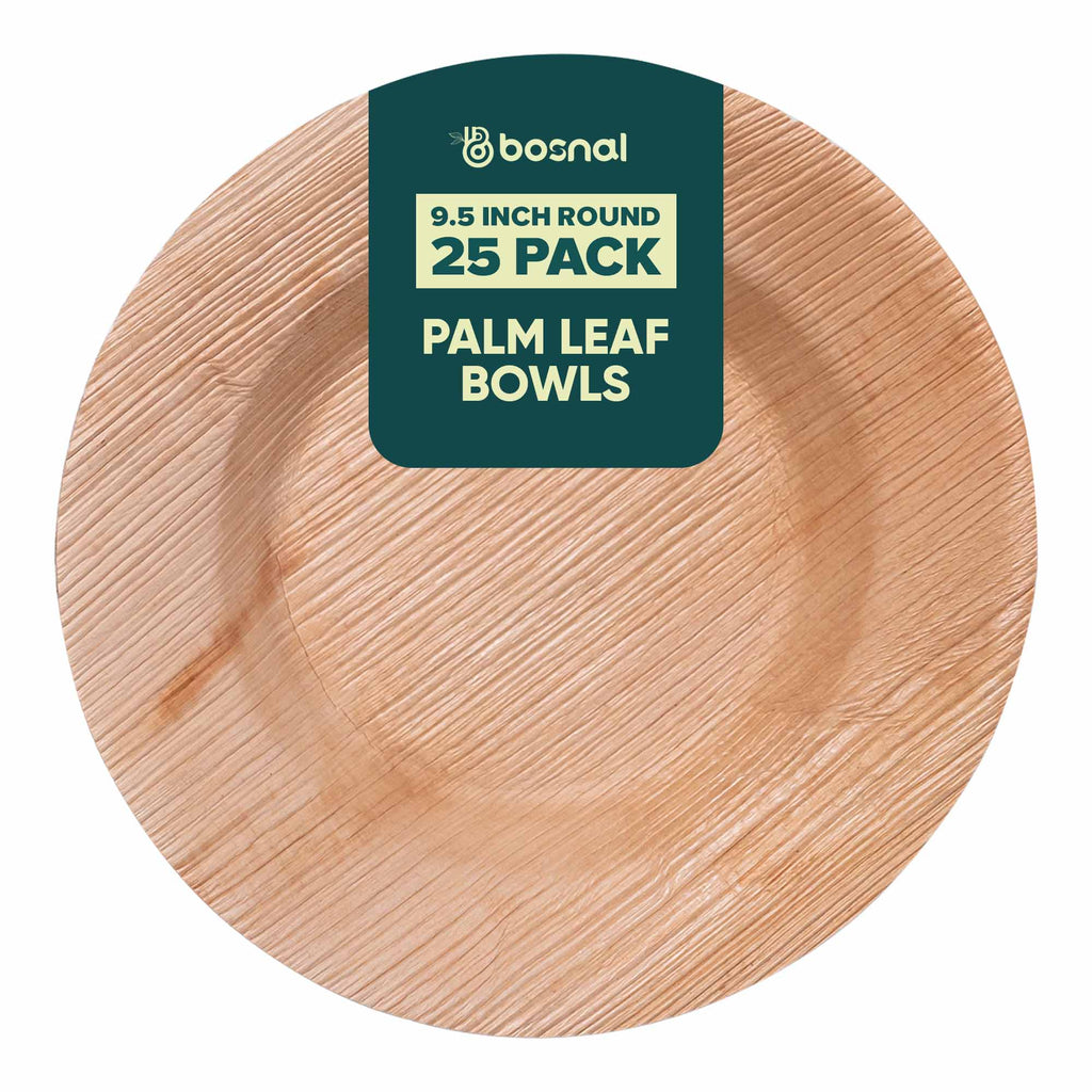 Bosnal Palm Leaf Biodegradable Bowls - 9.5" Round Soup Bowls