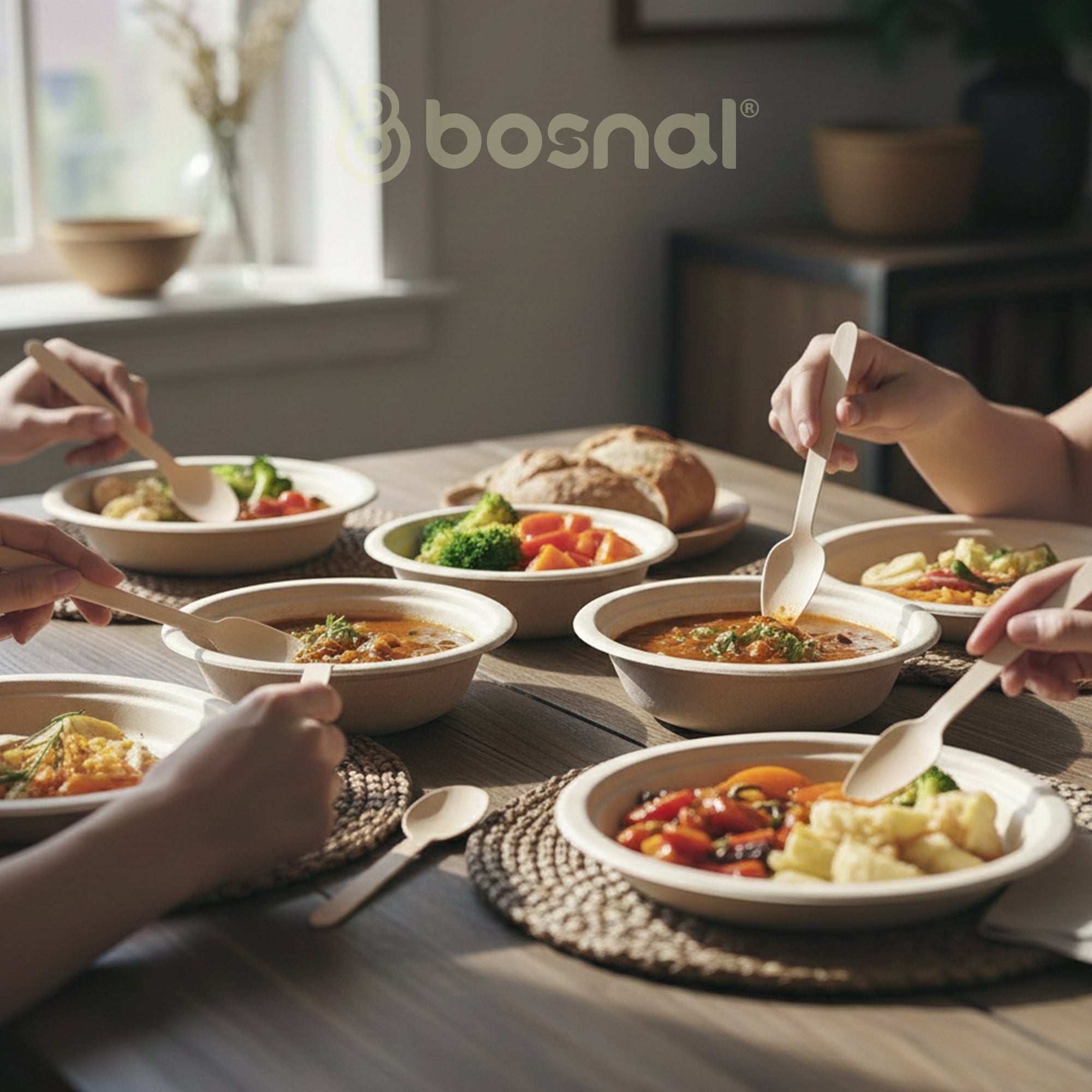 Bosnal Disposable Wooden Cutlery Set (100 Pcs - Birch Wood Spoons, Forks & Knives)