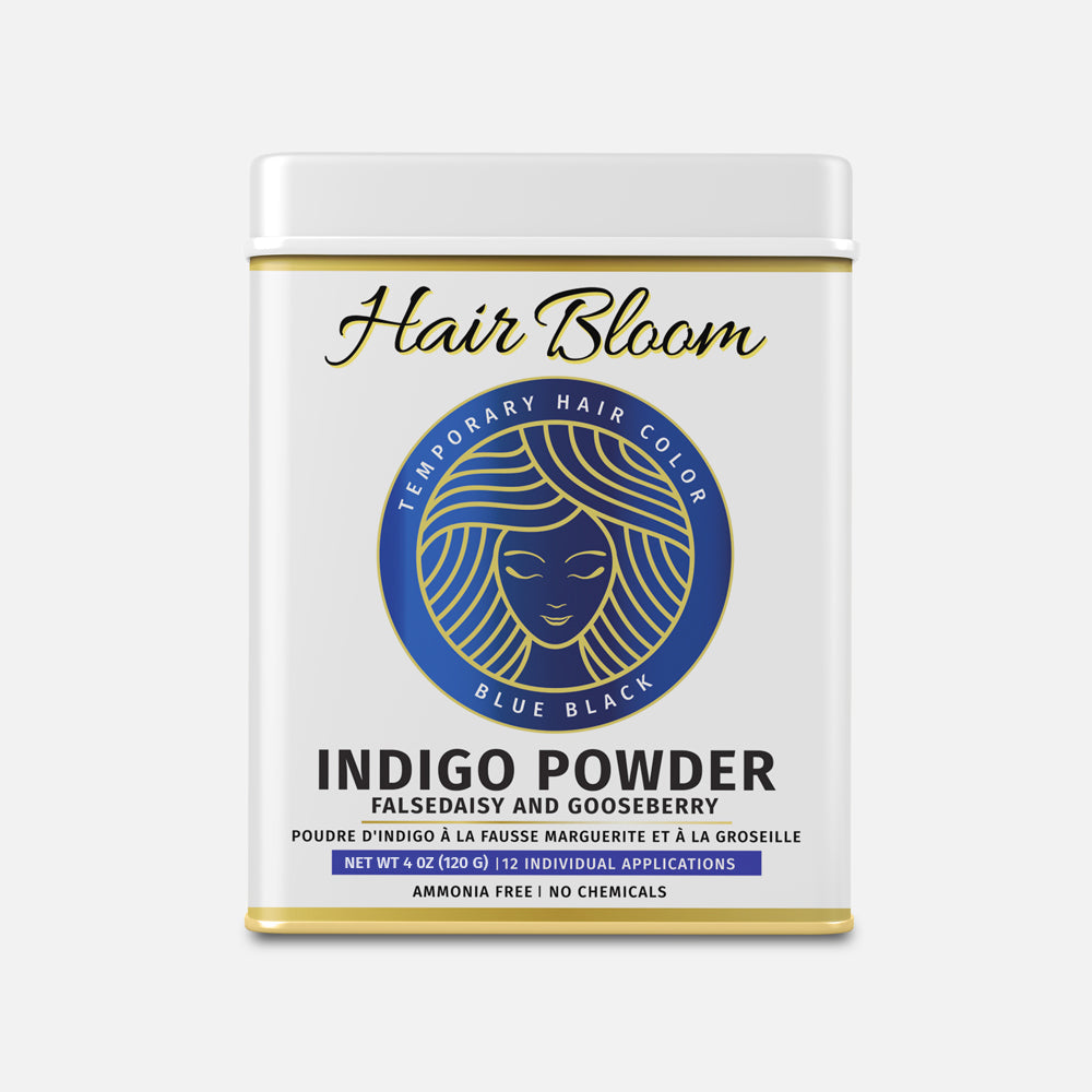 Hair Bloom Natural Blue-Black/Indigo | Daisy & Gooseberry Hair Color Powder with Reusable Brush & Tray (12 individual sachets 10gm each)