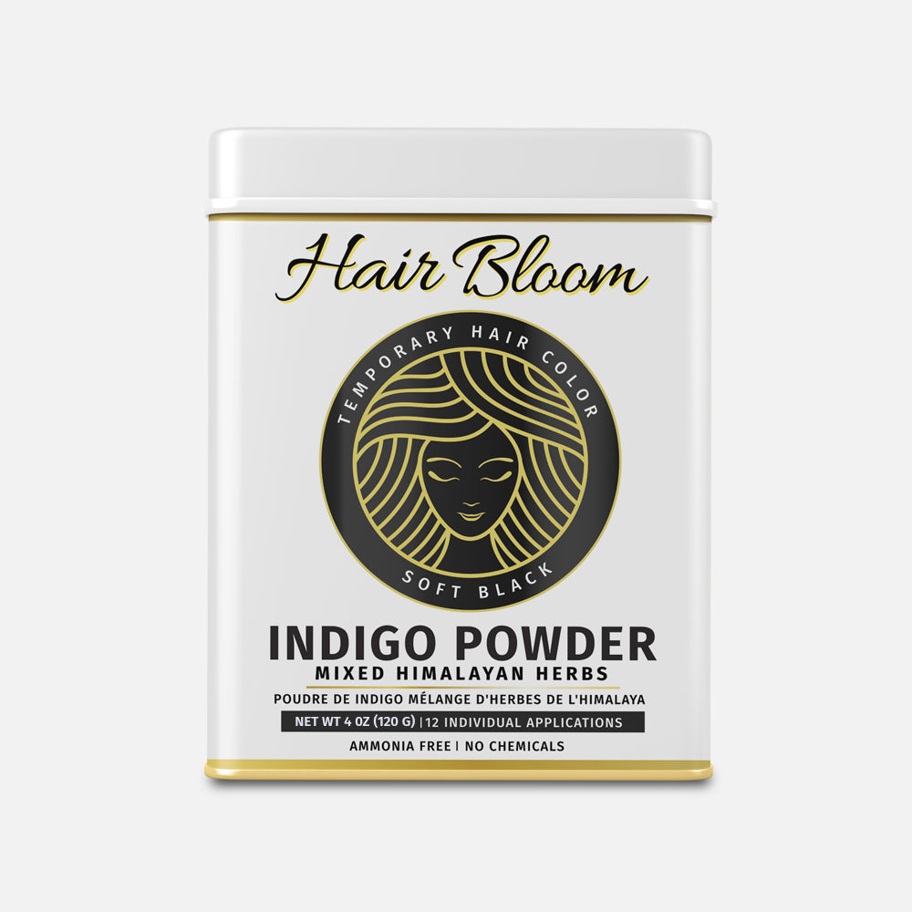 Hair Bloom Natural Jet Black Indigo Powder & Himalayan Herb Mix with Reusable Brush & Tray (12 Individual Sachets - 10gm each)