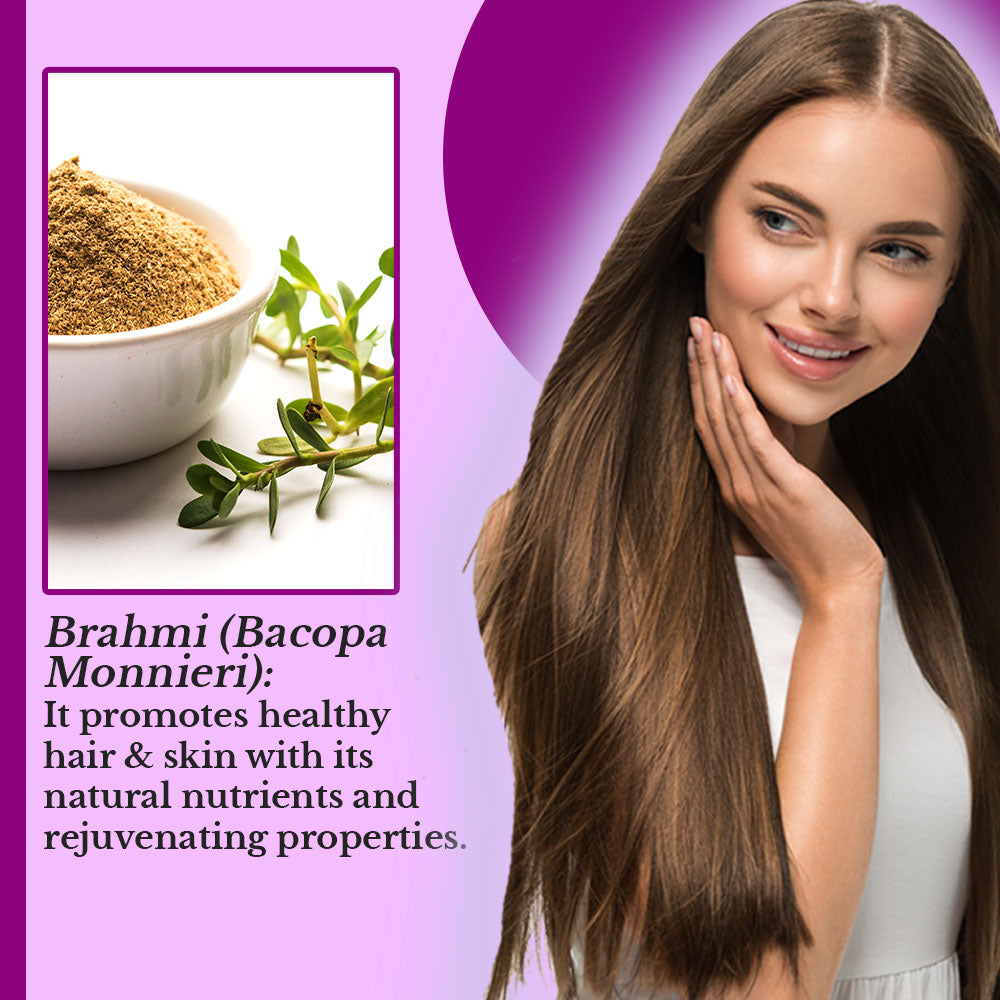 Hair Bliss Natural Brahmi Bacopa Herbal Hair & Skin Conditioning Powder with Reusable Brush & Tray (12 Individual Sachets 10gm each)