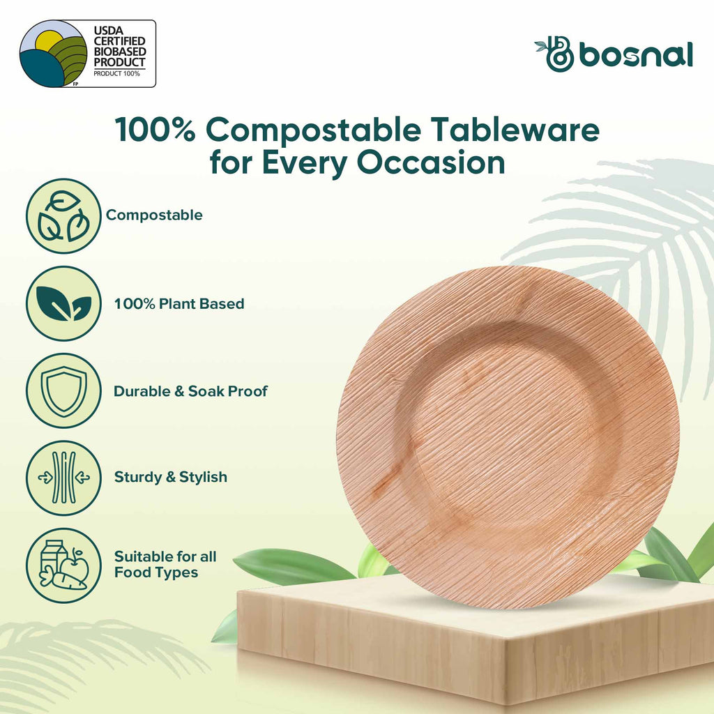 Bosnal Palm Leaf Biodegradable Bowls - 9.5" Round Soup Bowls