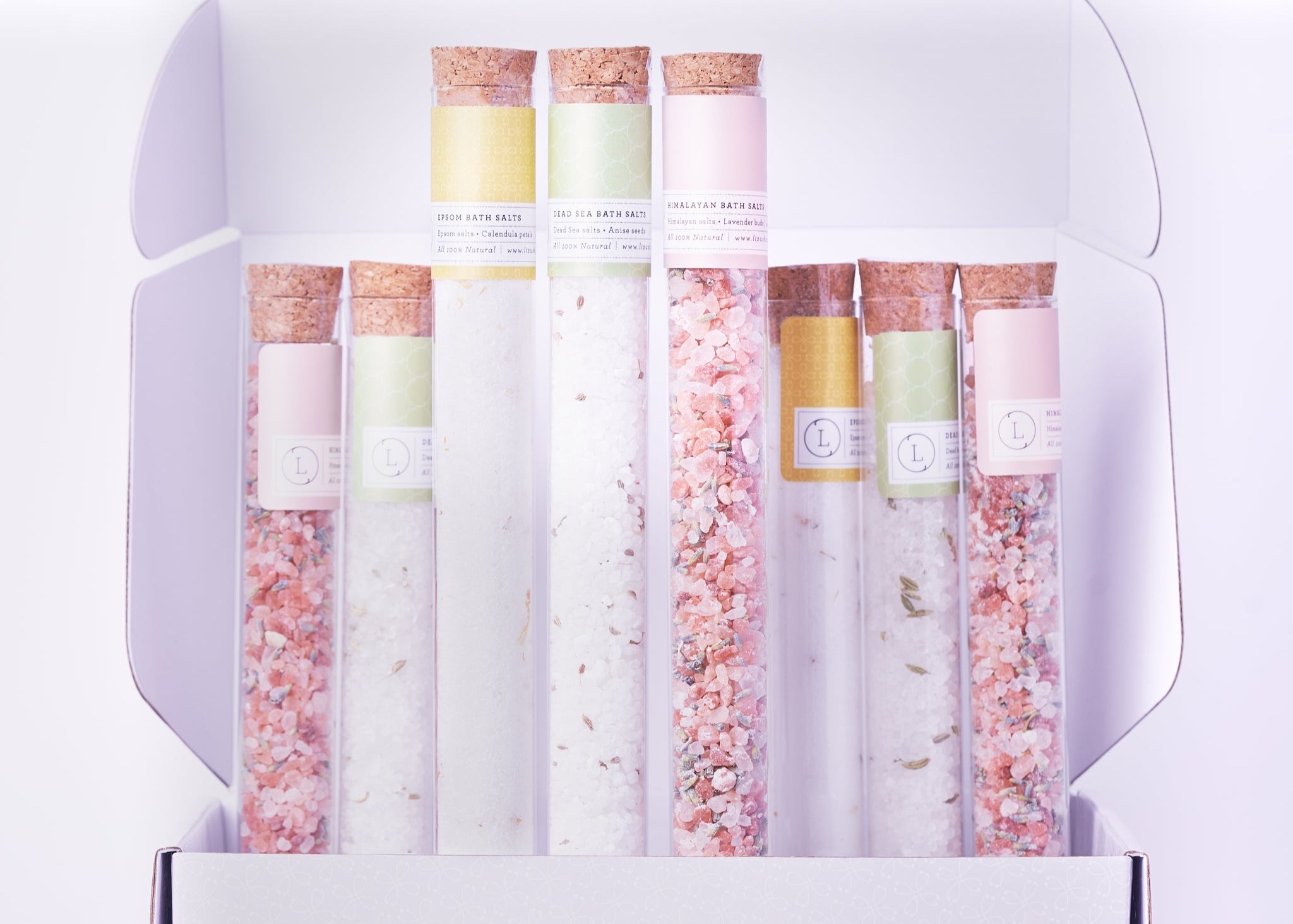 Luxurious Natural Bath Salts Gift Set (8 Glass Tubes)