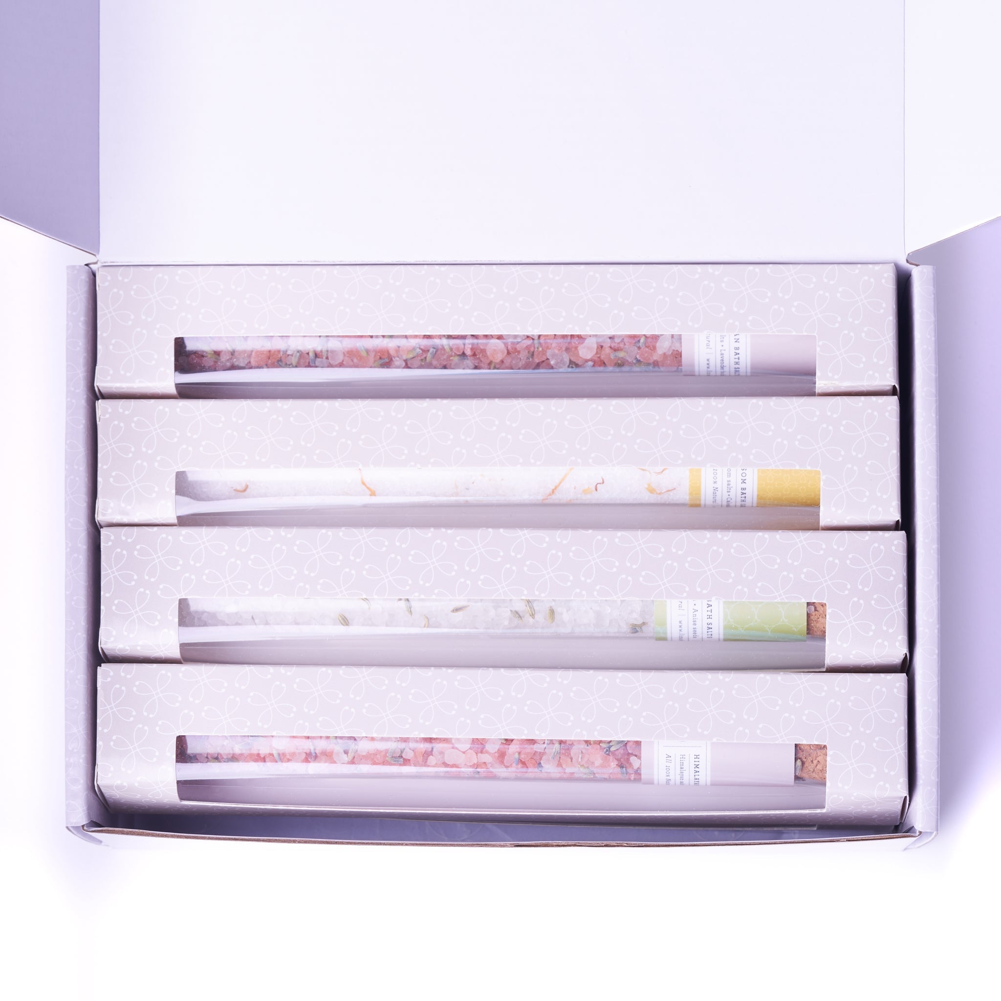 Luxurious Natural Bath Salts Gift Set (8 Glass Tubes)