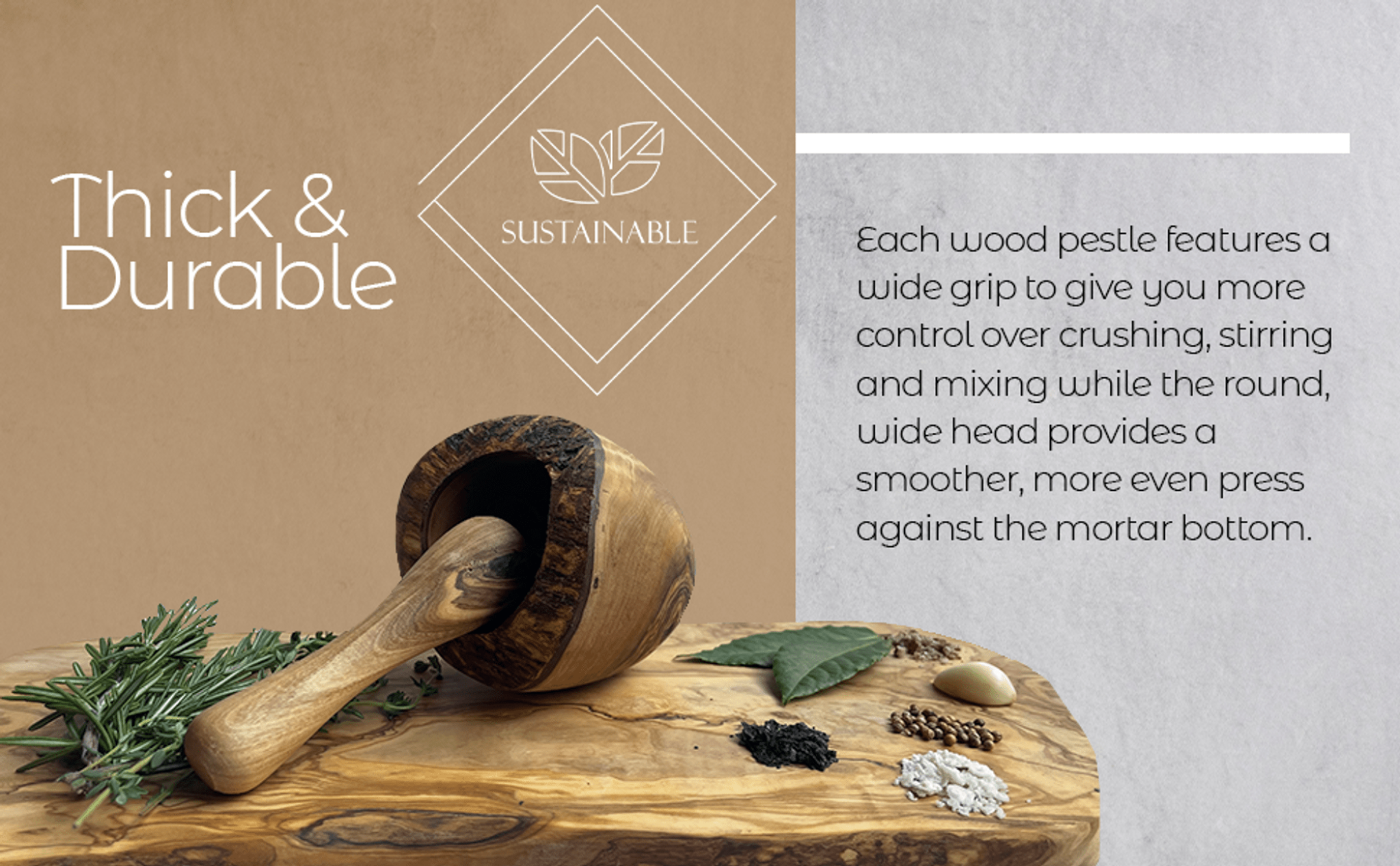 Rustic Olive Wood Mortar & Pestle