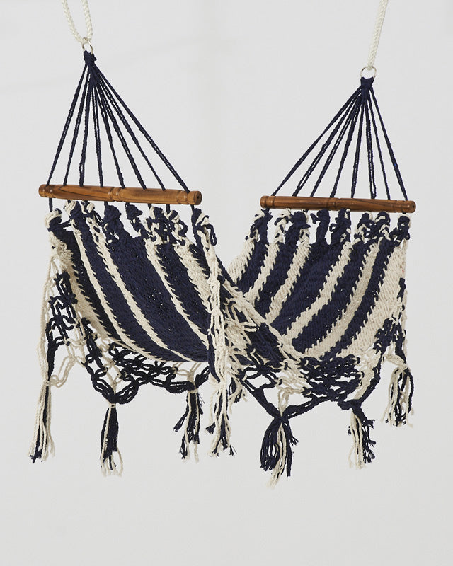 Macrame Mini Cat Hammock | White & Navy
