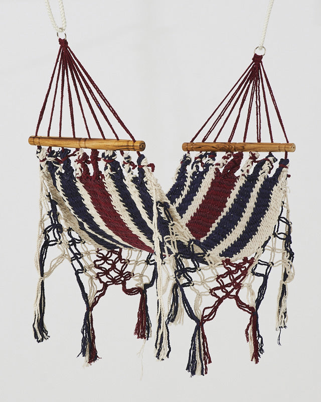 Macrame Mini Cat Hammock | White, Burgundy & Navy