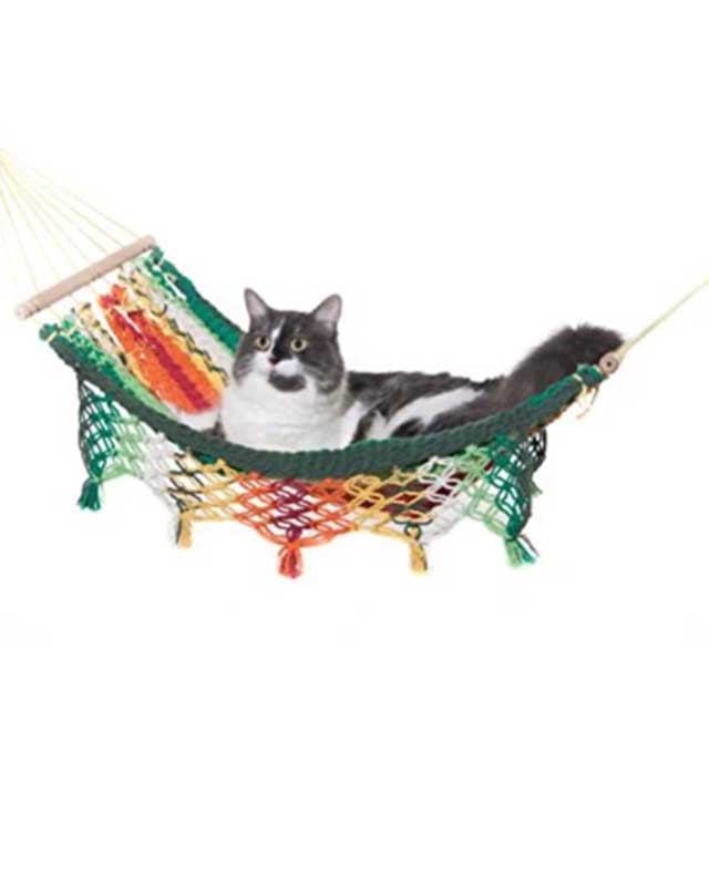 Macrame Mini Cat Hammock | Blue, Red, Gray & Khaki
