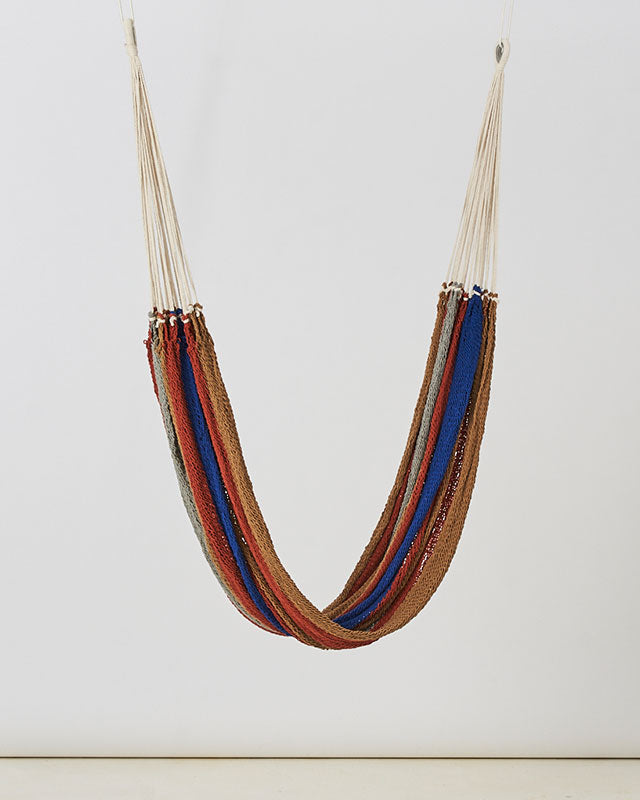 Macrame Mountaineer Hammock | Khaki, Red, Gray & Blue