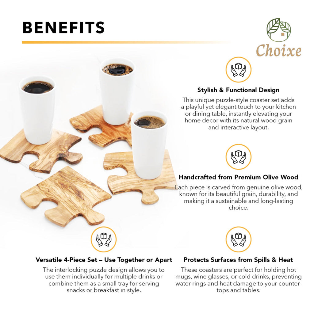 Olive Wood Coaster Puzzle (4-Piece)