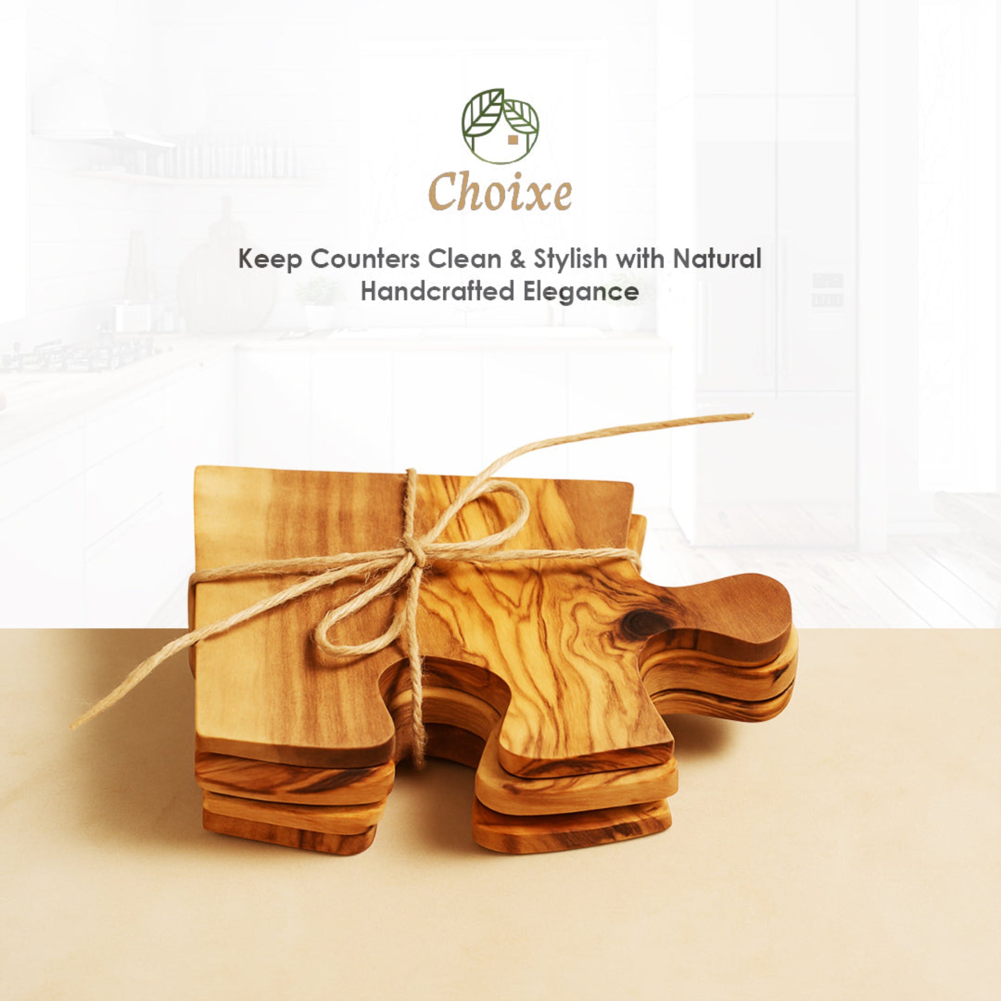 Olive Wood Coaster Puzzle (4-Piece)