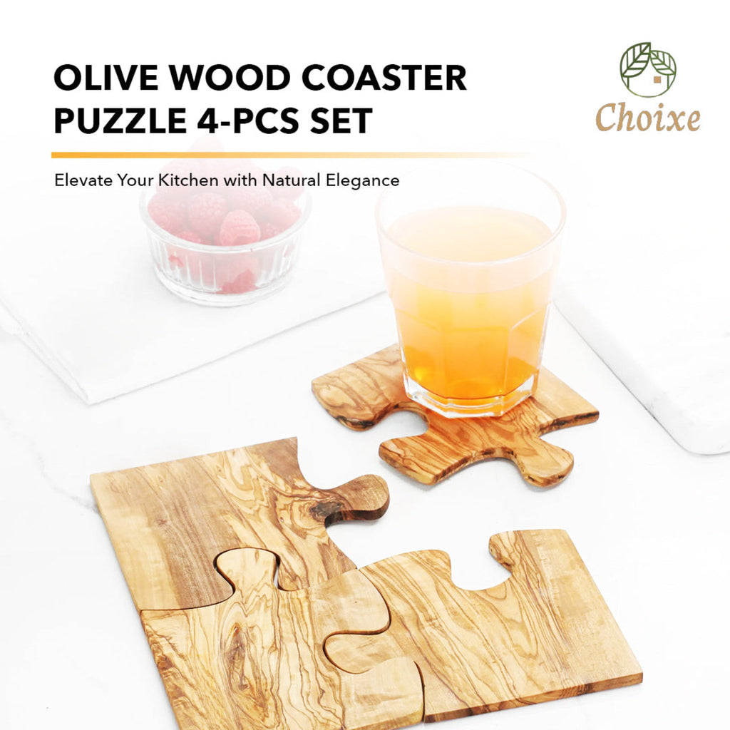 Olive Wood Coaster Puzzle (4-Piece)