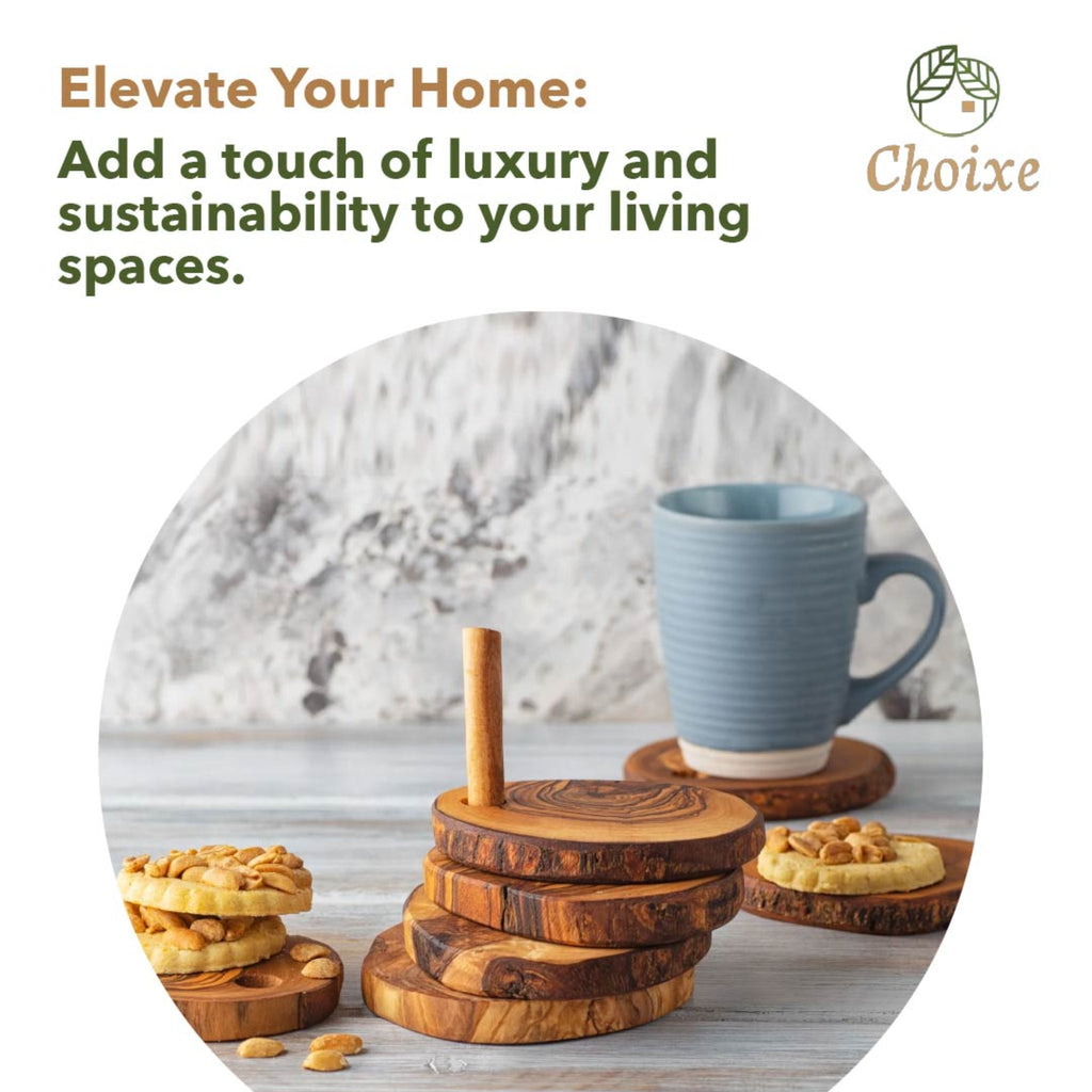 Olive Wood Coaster Set with Holder (7 Pcs)