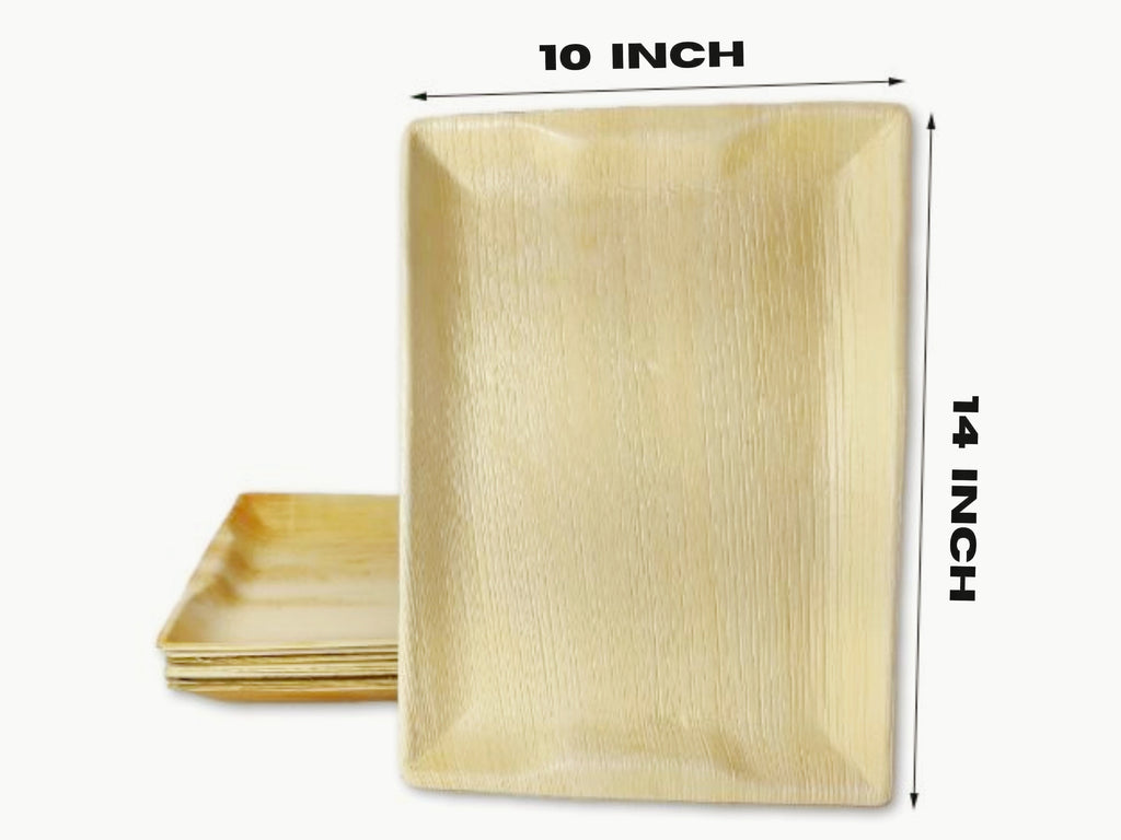 Palm Leaf Rectangle Platter Tray 14" x 10" Inch  (10/50/200 count)