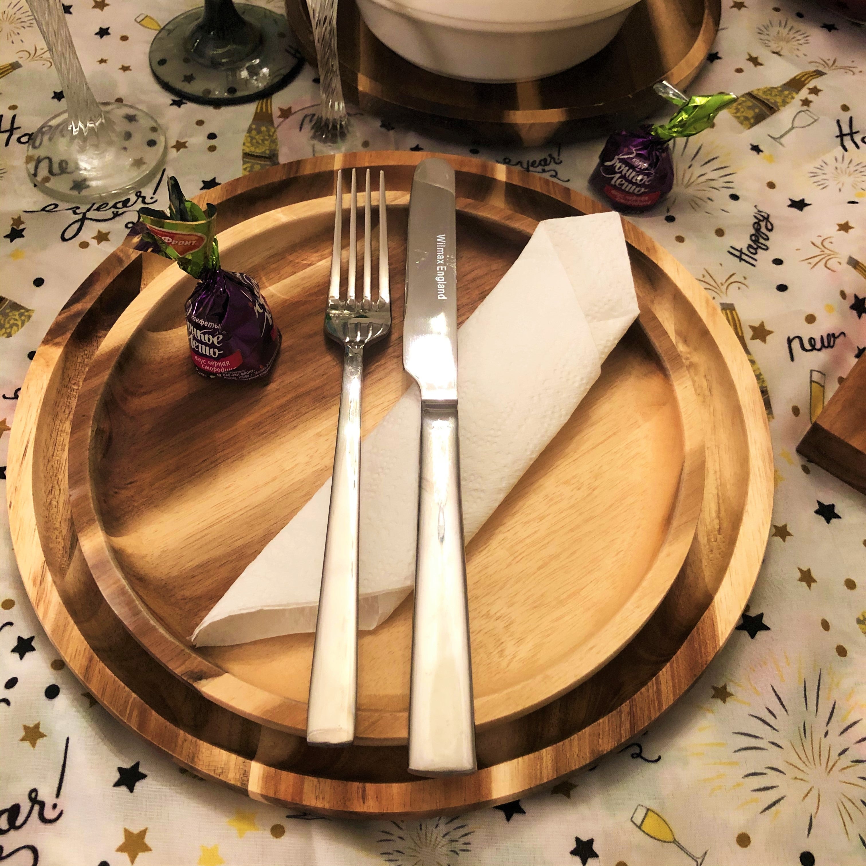 2 Large-sized Acacia Platters for Pizza and Salad Party Serving Set
