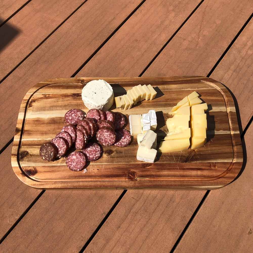 Zavis Green Acacia Wood Serving Rounded Cutting Board With Juice Groove | 20" X 11" Inch
