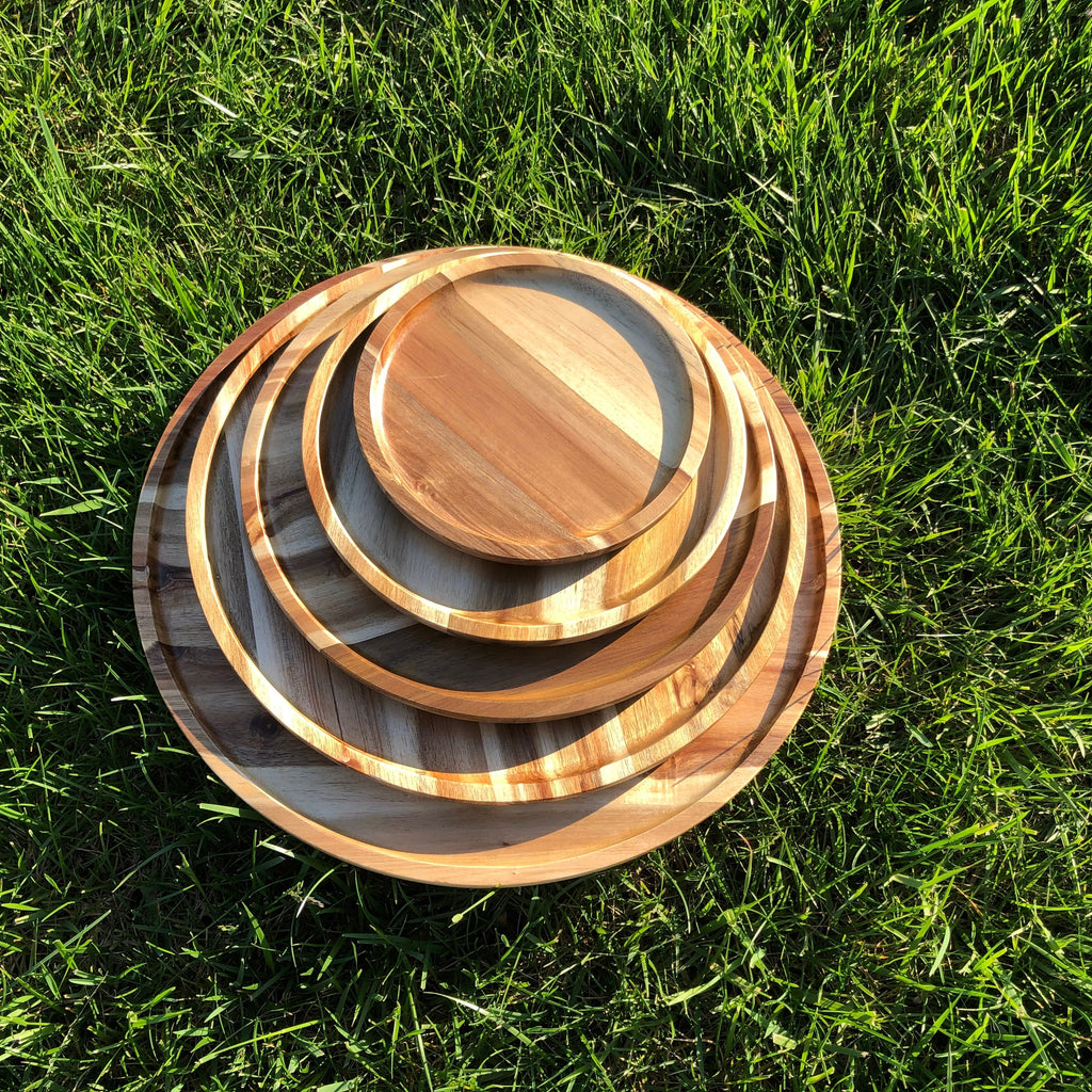 Zavis Green Acacia Wood Round Stackable Plate / Platter (Set fo 3)