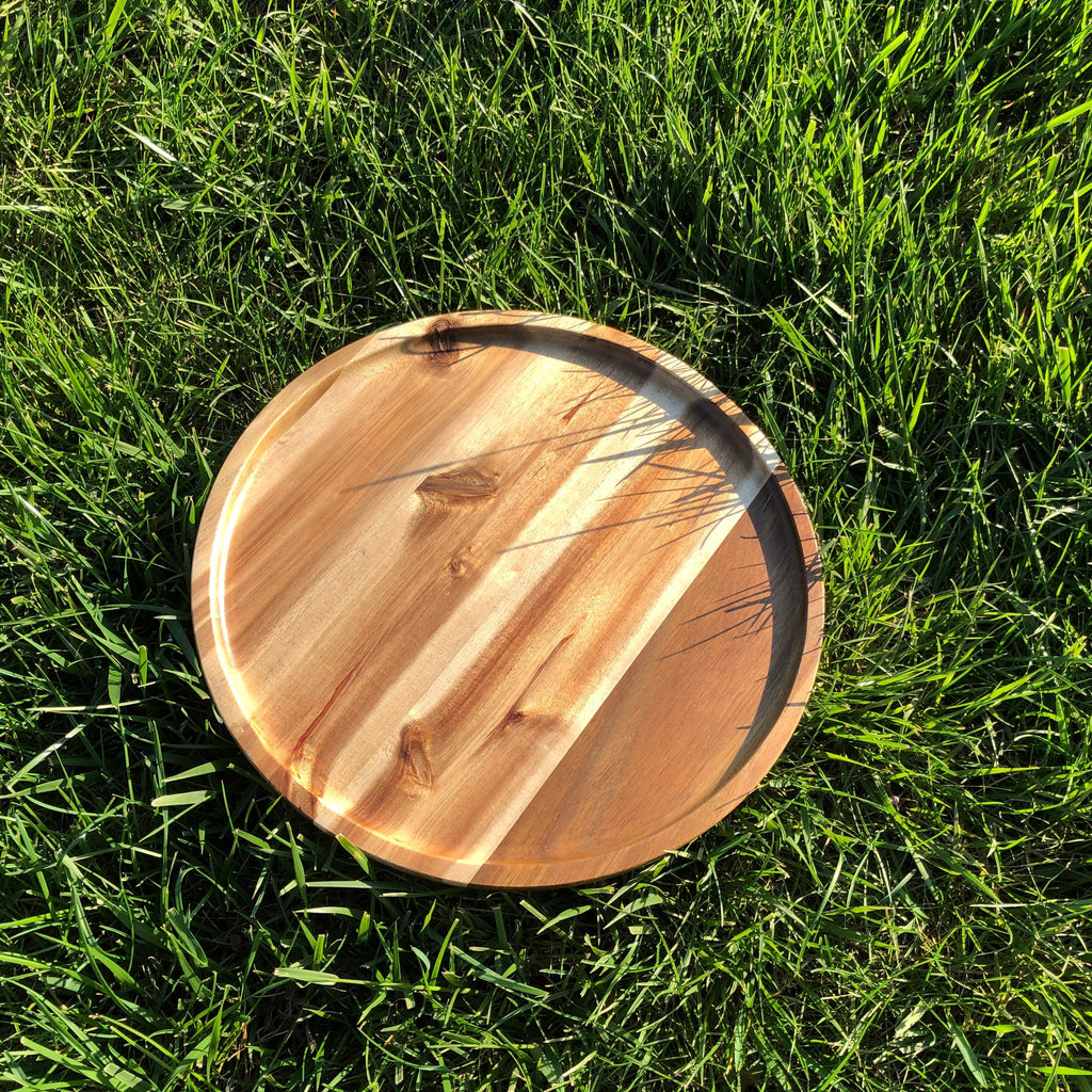Zavis Green Acacia Wood Round Stackable Plate / Platter 12" (Set of 3)