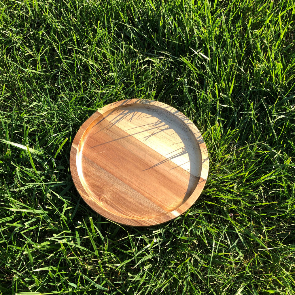 Zavis Green Acacia Wood Round Stackable Plate / Platter