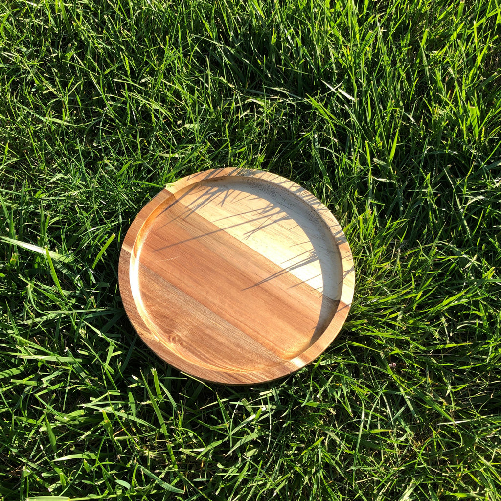 Zavis Green Acacia Wood Round Stackable Plate / Platter 8"  (Set of 3)