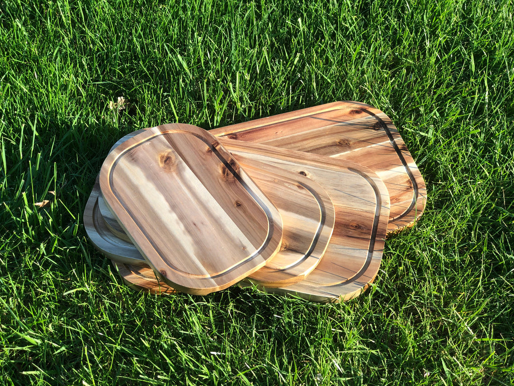 Zavis Green Acacia Wood Serving Rounded Cutting Board With Juice Groove | 20" X 11" Inch