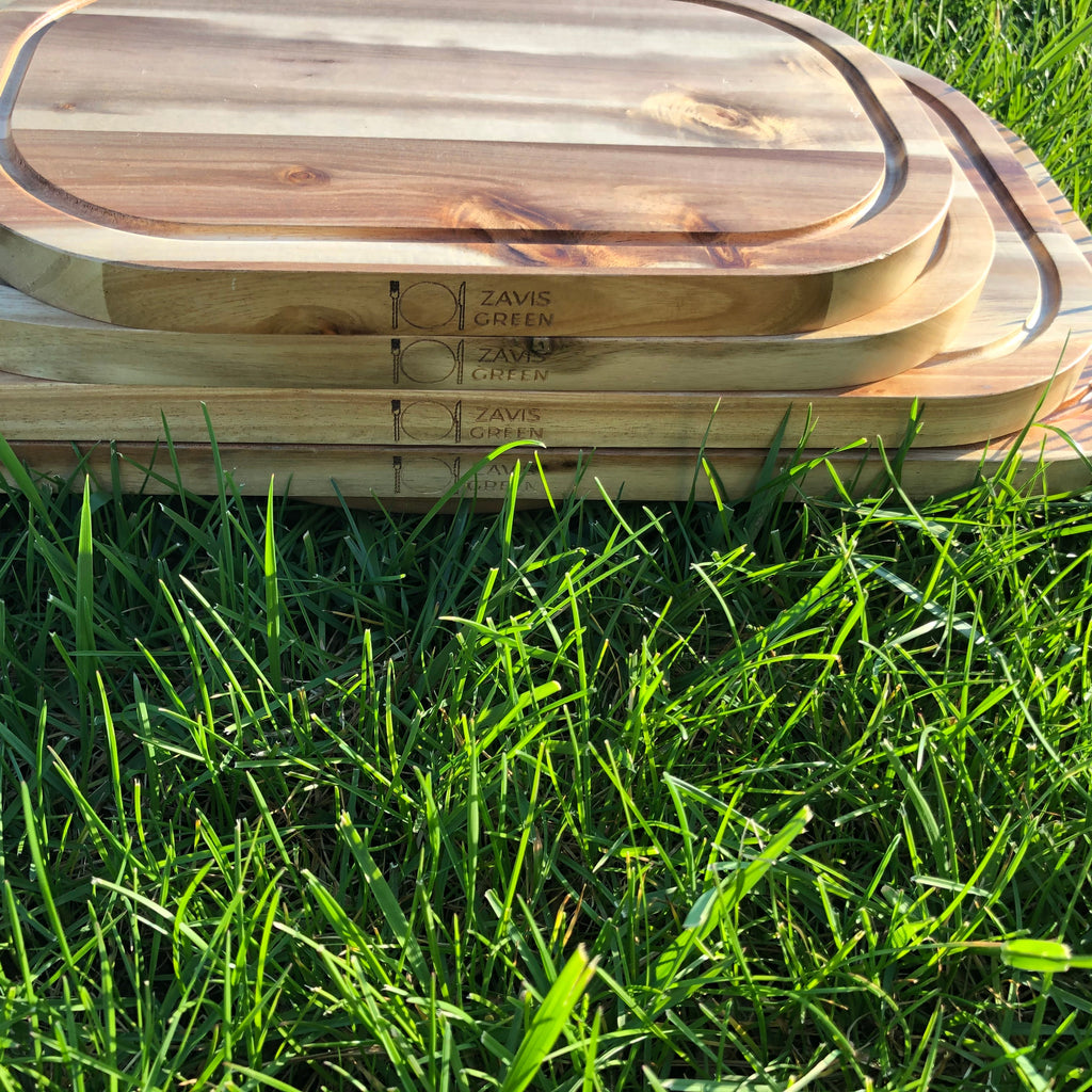 Zavis Green Acacia Wood Serving Rounded Cutting Board With Juice Groove