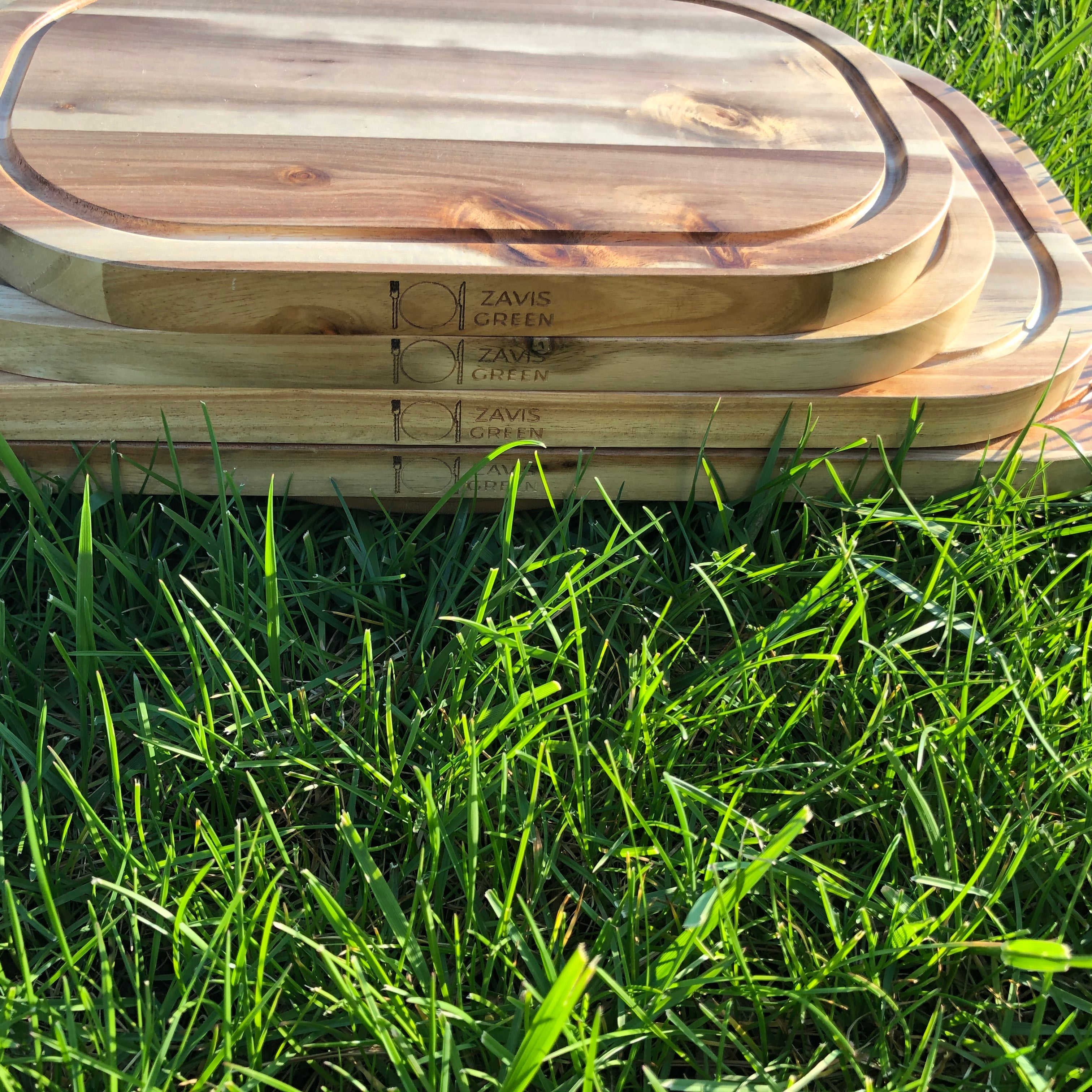 Zavis Green Acacia Wood Serving Rounded Cutting Board with Juice Groove
