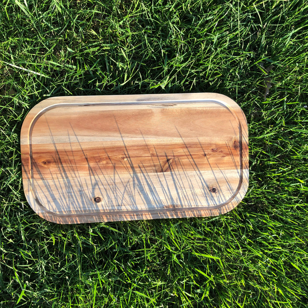 Zavis Green Acacia Wood Serving Rounded Cutting Board with Juice Groove