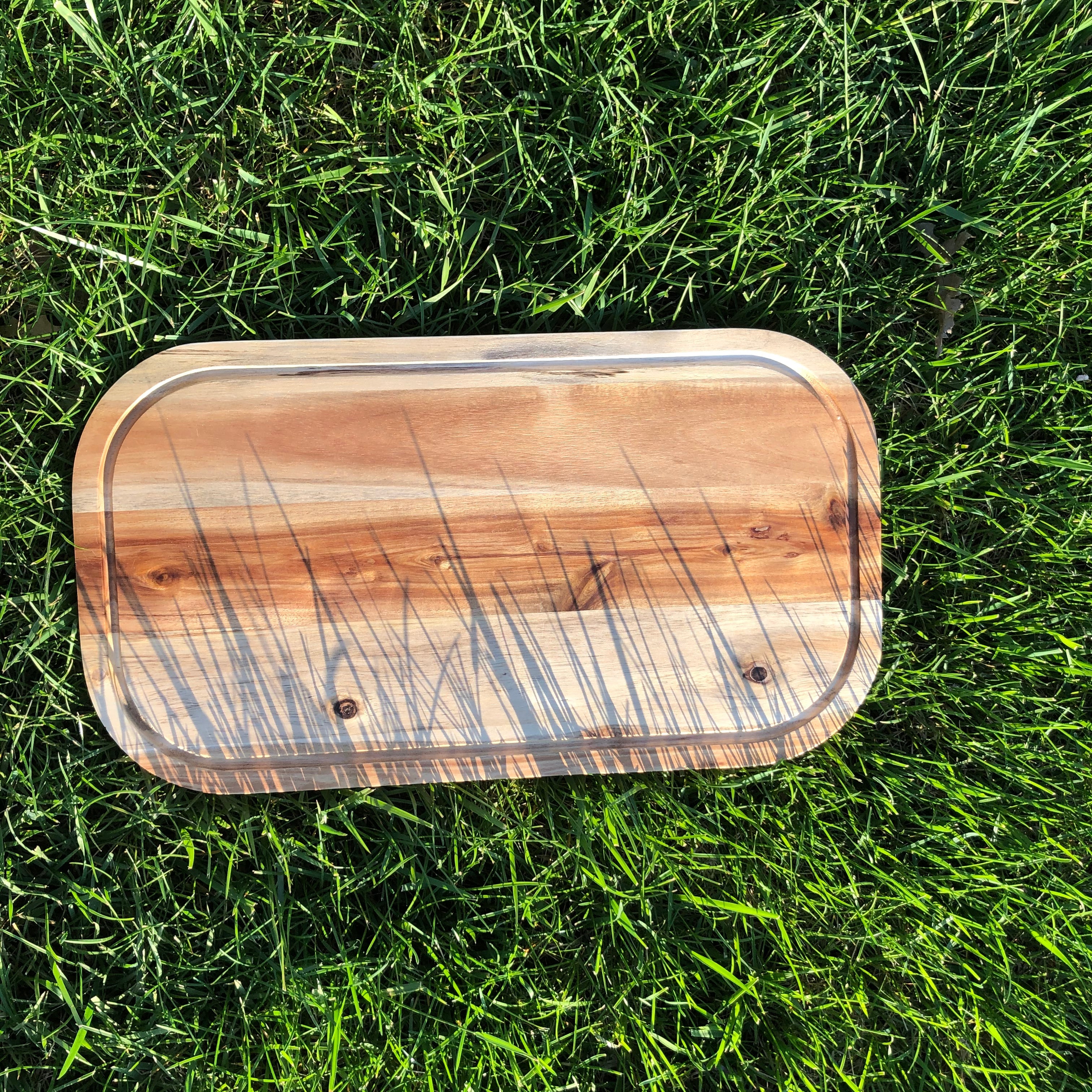 Zavis Green Acacia Wood Serving Rounded Cutting Board with Juice Groove