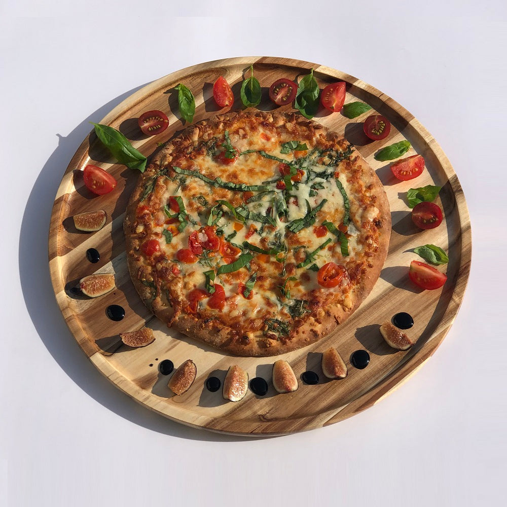 Zavis Green Acacia Wood Round Stackable Plate / Platter 16" (Set of 3)